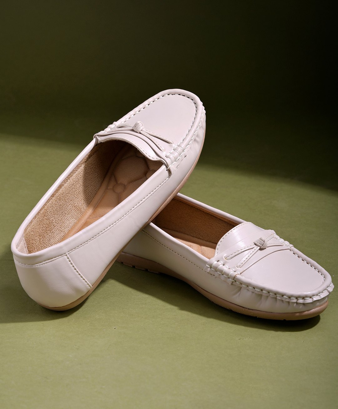 Shoetopia Knot Designed Slip On Loafers - Cream-picture-16