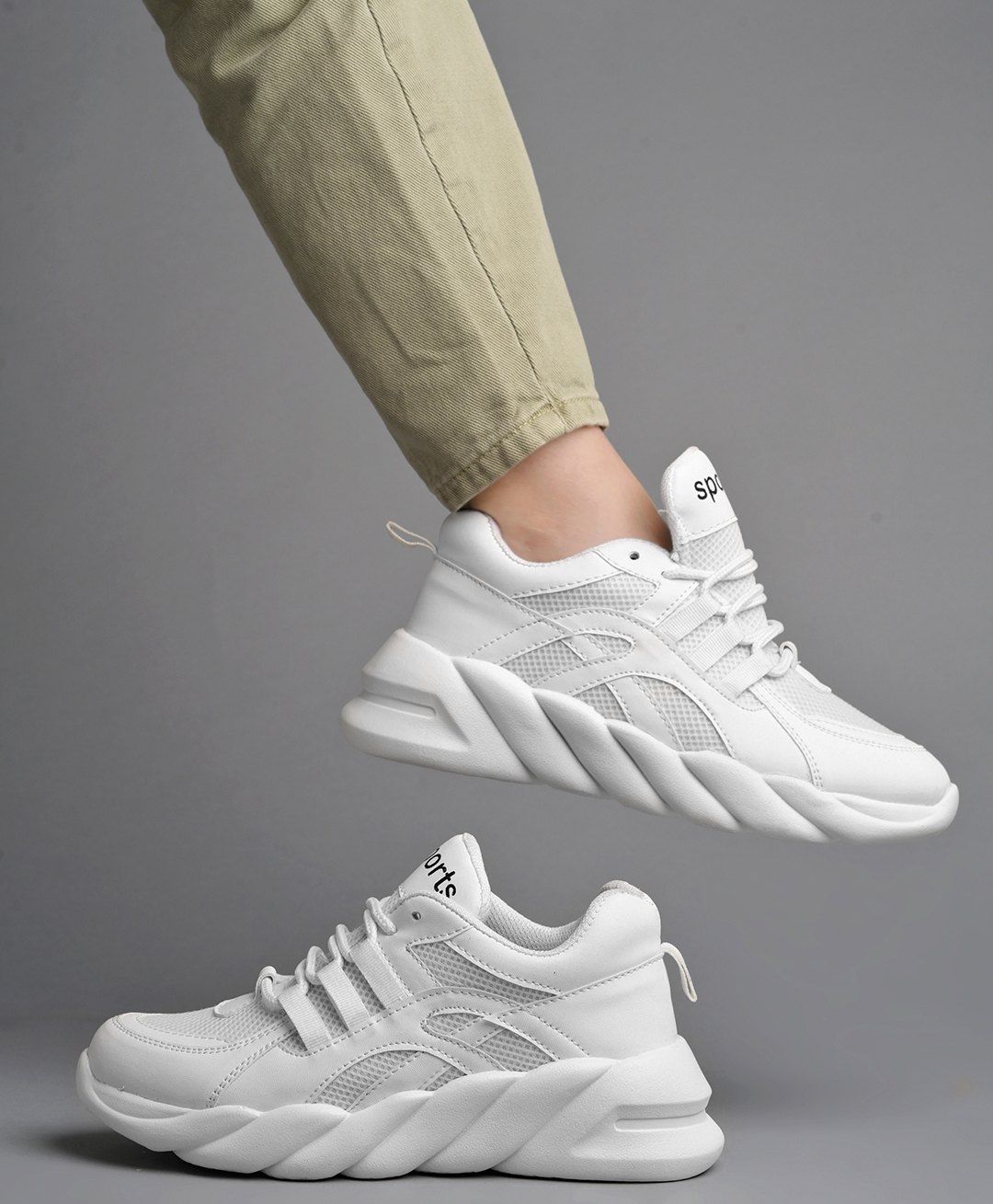 Shoetopia Sports Text Designed Lace Up Sneakers - White-picture-26