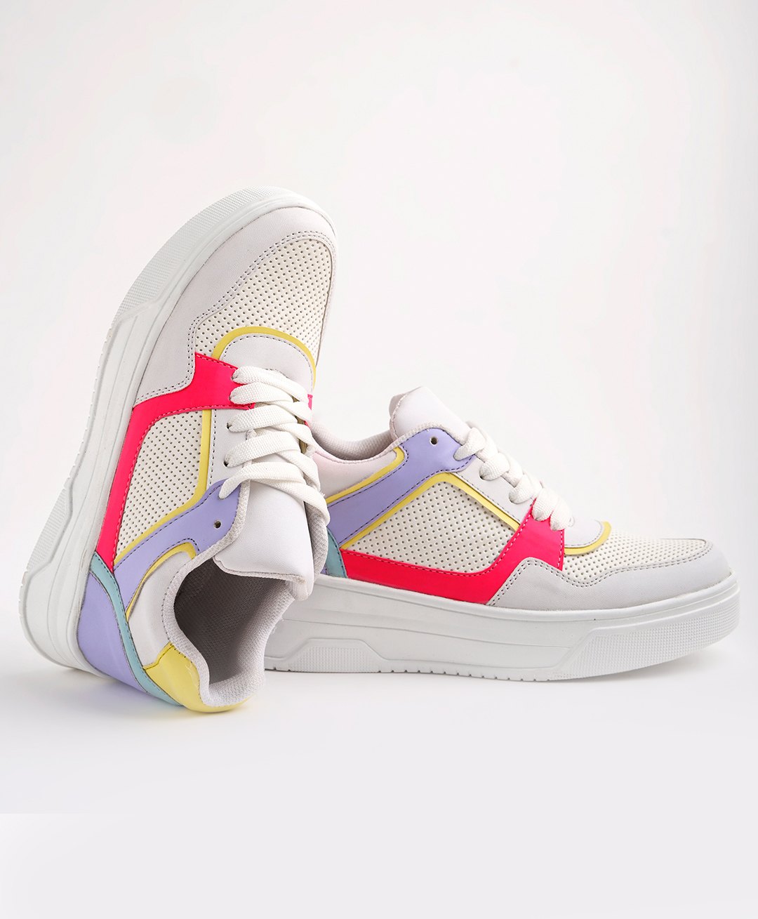 Shoetopia Colour Blocked Lace Up Sneakers - White-image-41