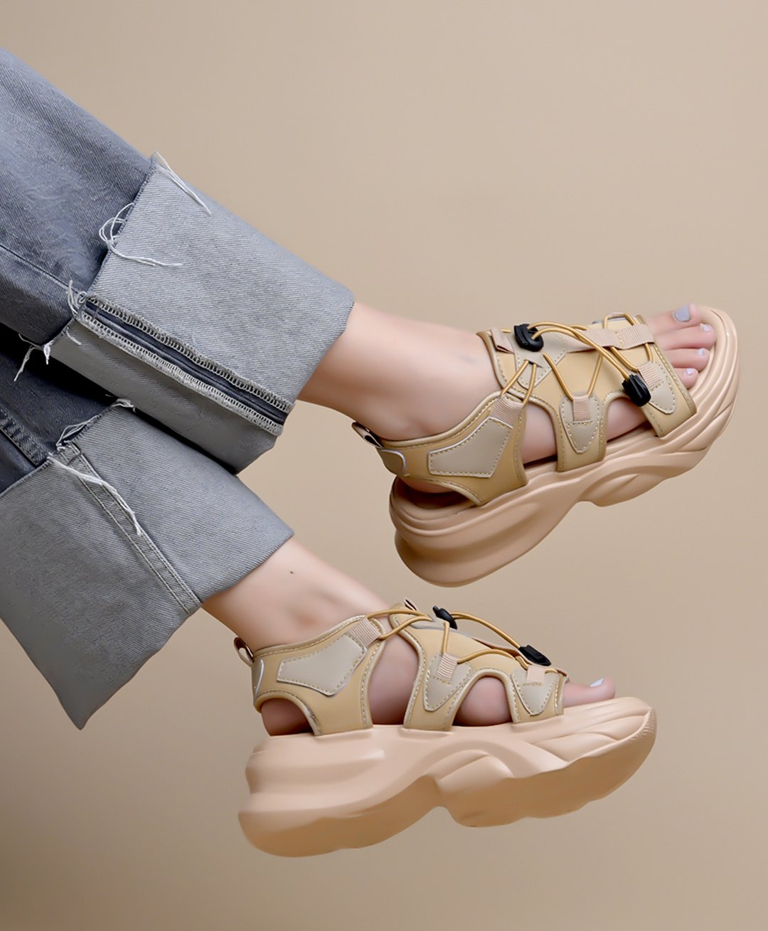 Shoetopia Colour Blocked Sandals - Beige-picture-32