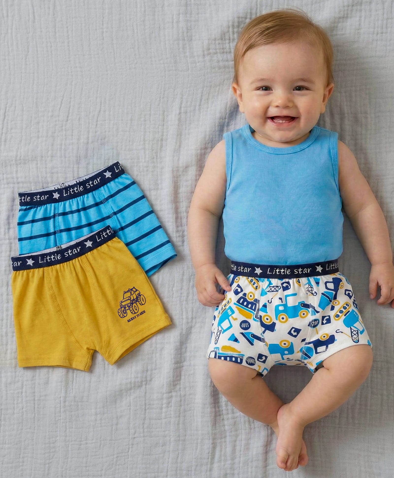Babyoye 100% Cotton Stripes & Vehicles Printed Trunks Pack Of 3 - Multi Colour-image-29