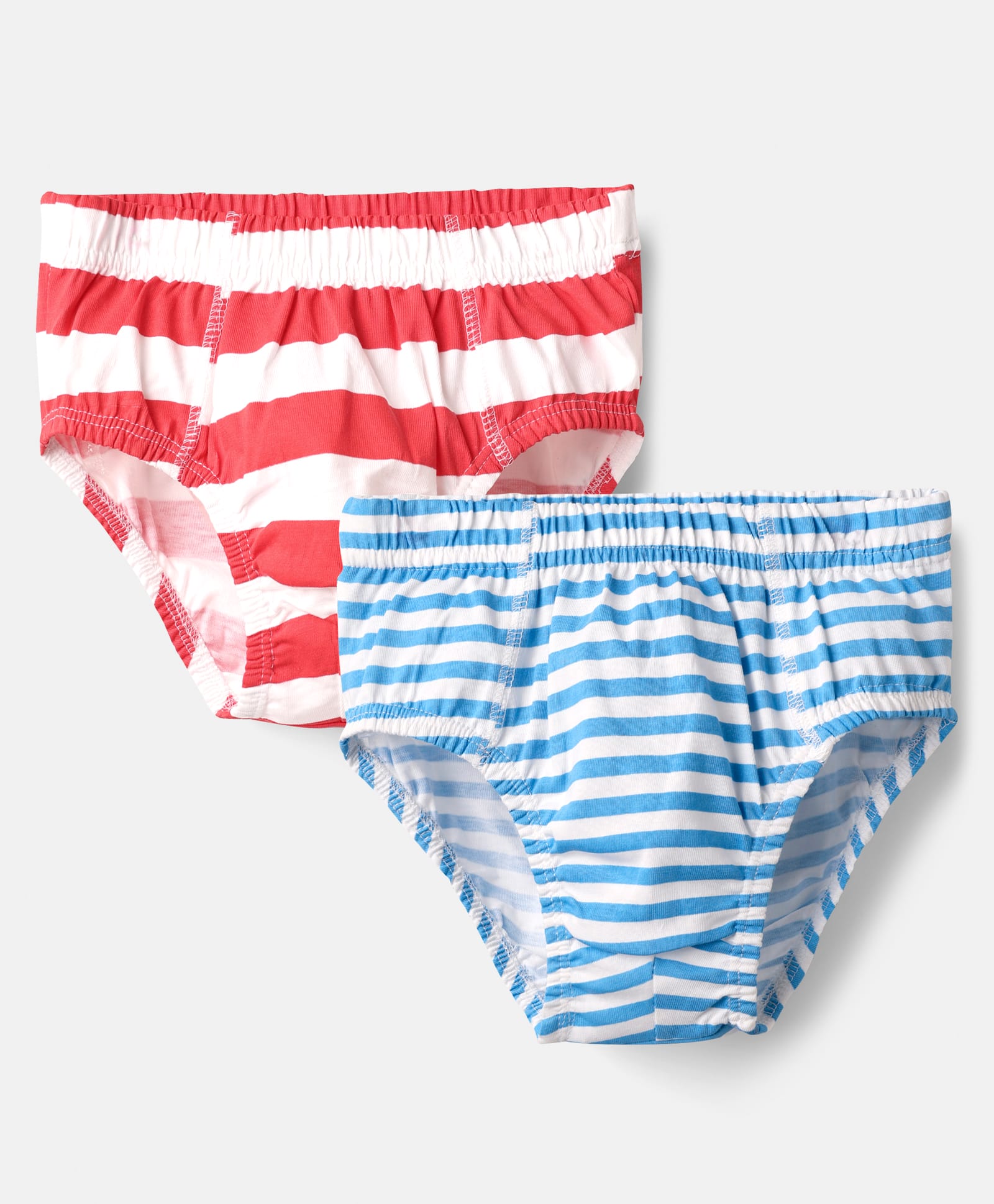 Kookie Kids Cotton Spandex Knit Briefs with Stripe Print Pack of 2 - Red White & White Blue-image-23