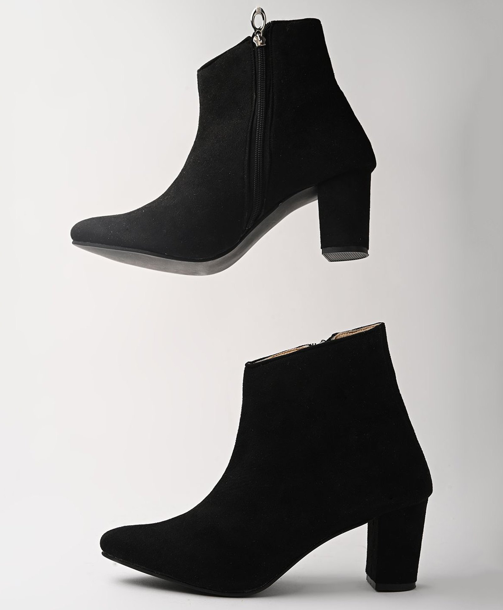 Shoetopia Solid Heeled Boots - Black-image-5