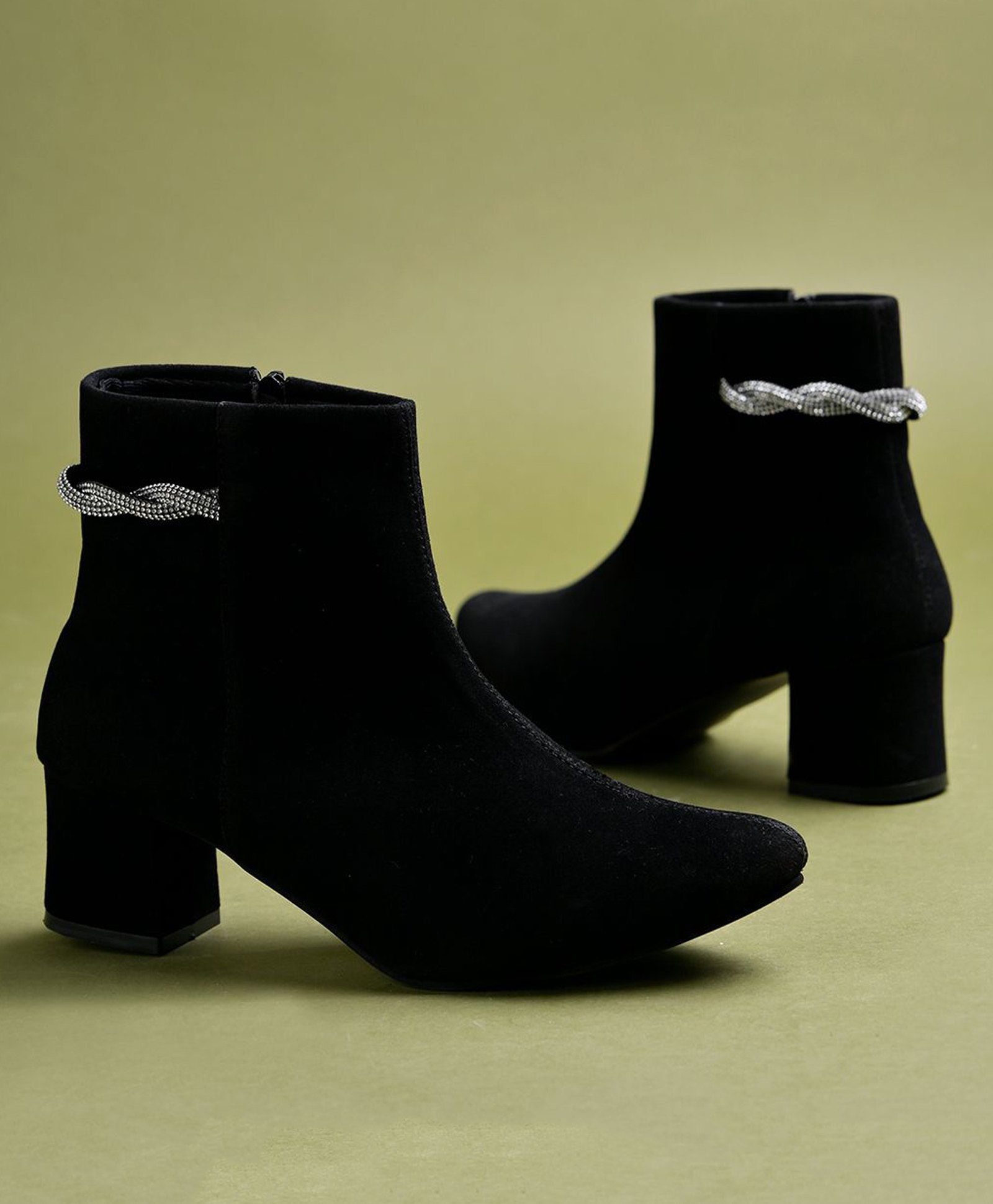 Shoetopia Stone Embellished Zipper Closure Boots - Black-image-5