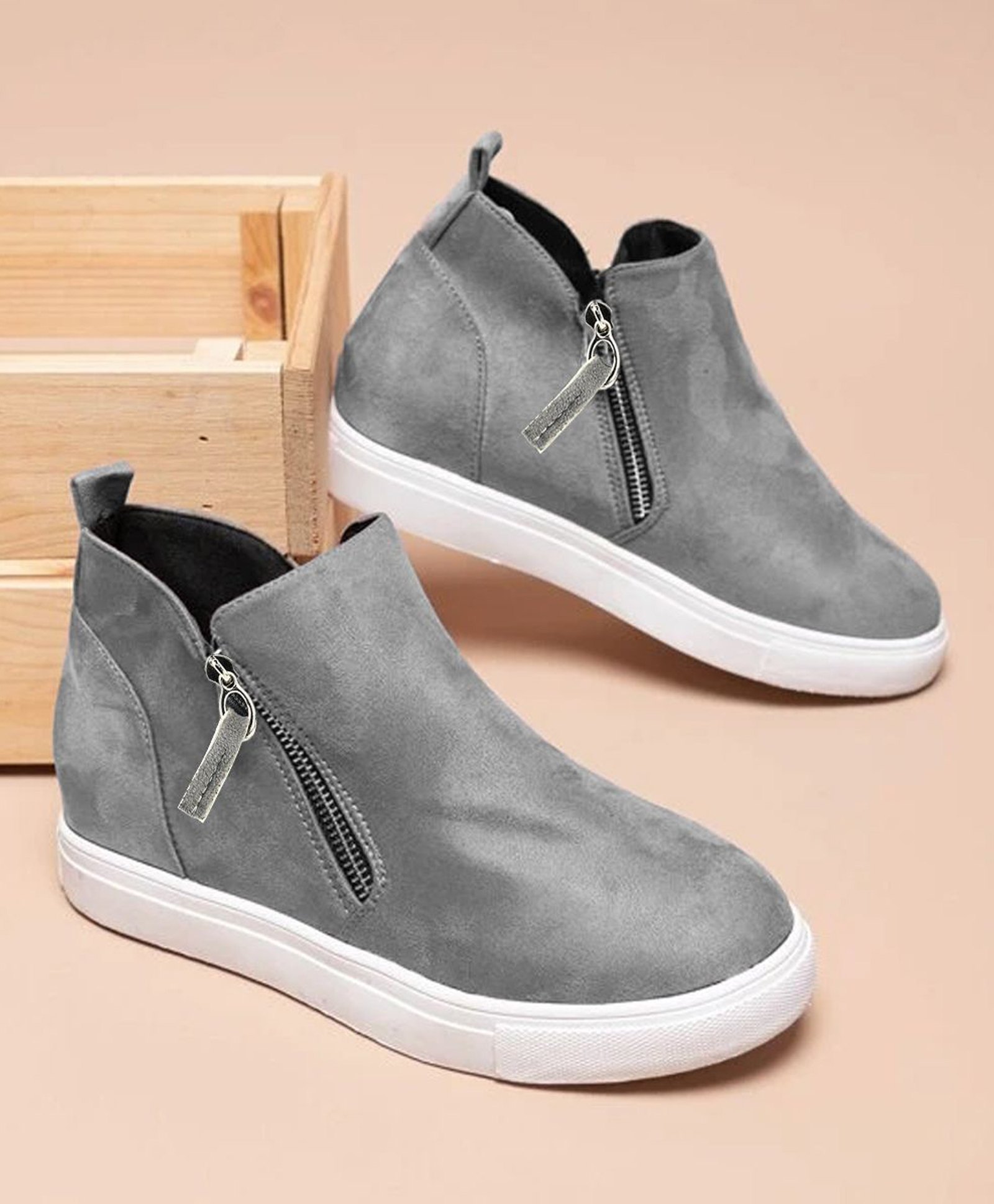 Shoetopia Colour Blocked Zipper Closure Shoes - Grey-image-24