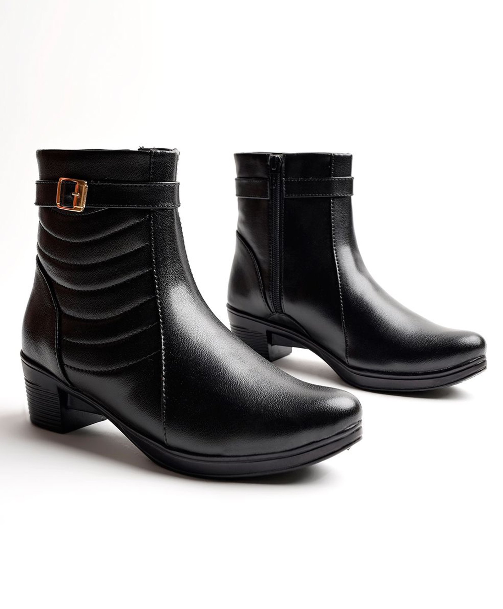 Shoetopia Buckle Applique Detailed Zipper Closure Boots - Black-picture-20