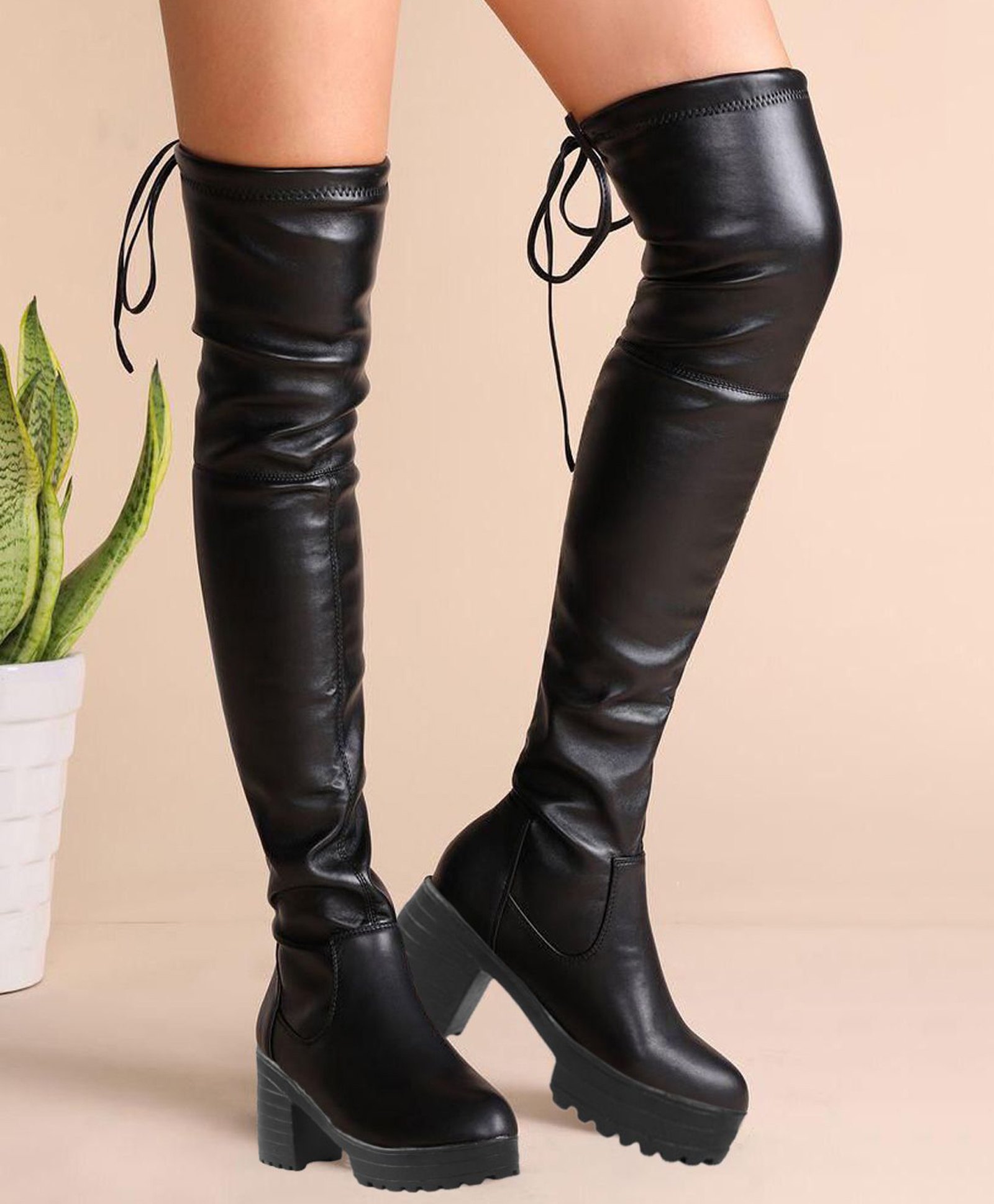 Shoetopia Solid Long Boots - Black-image-48