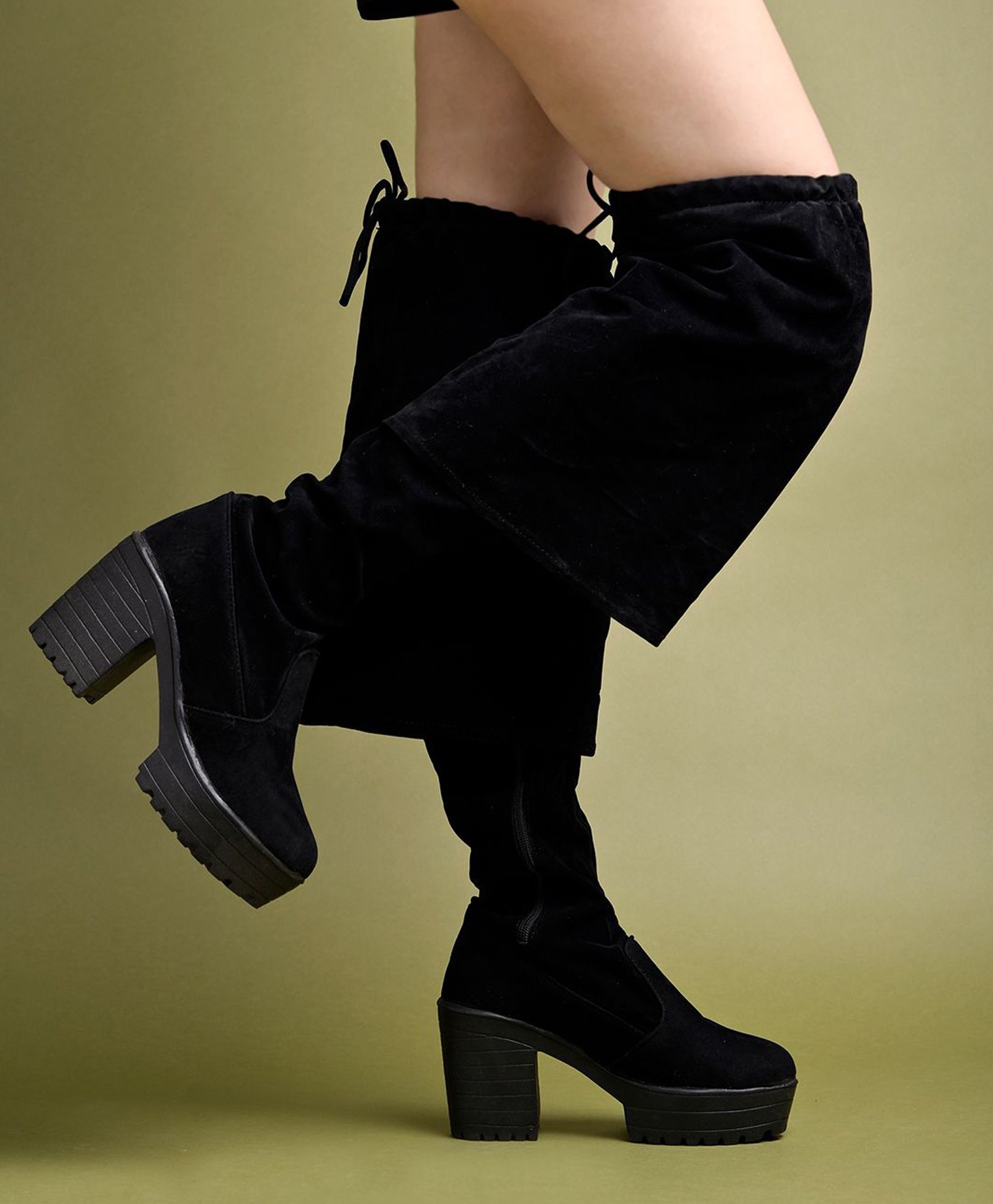 Shoetopia Solid Lace Up Long Boots - Black-picture-30