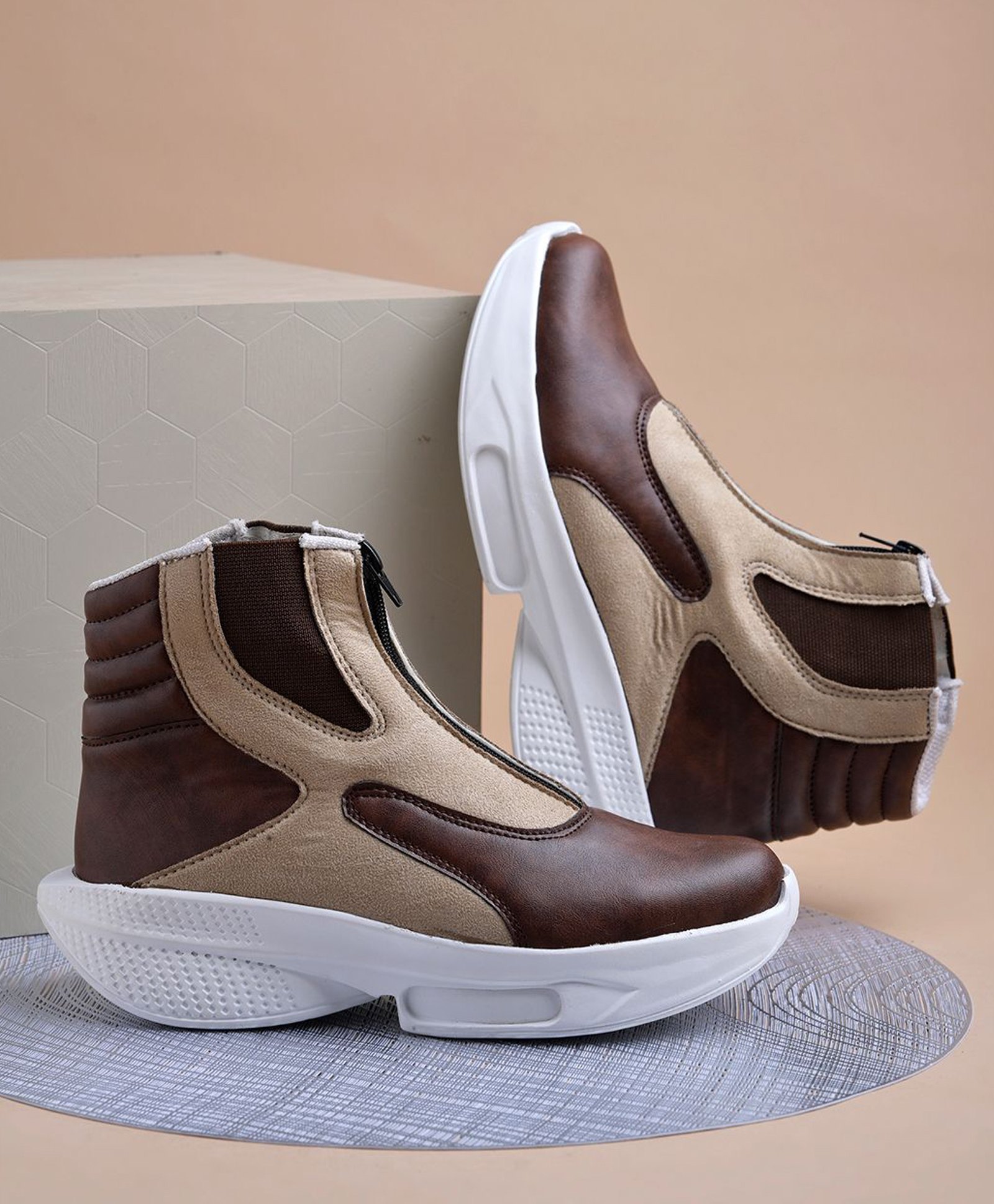 Shoetopia Colour Blocked Zipper Boots - Brown-picture-20