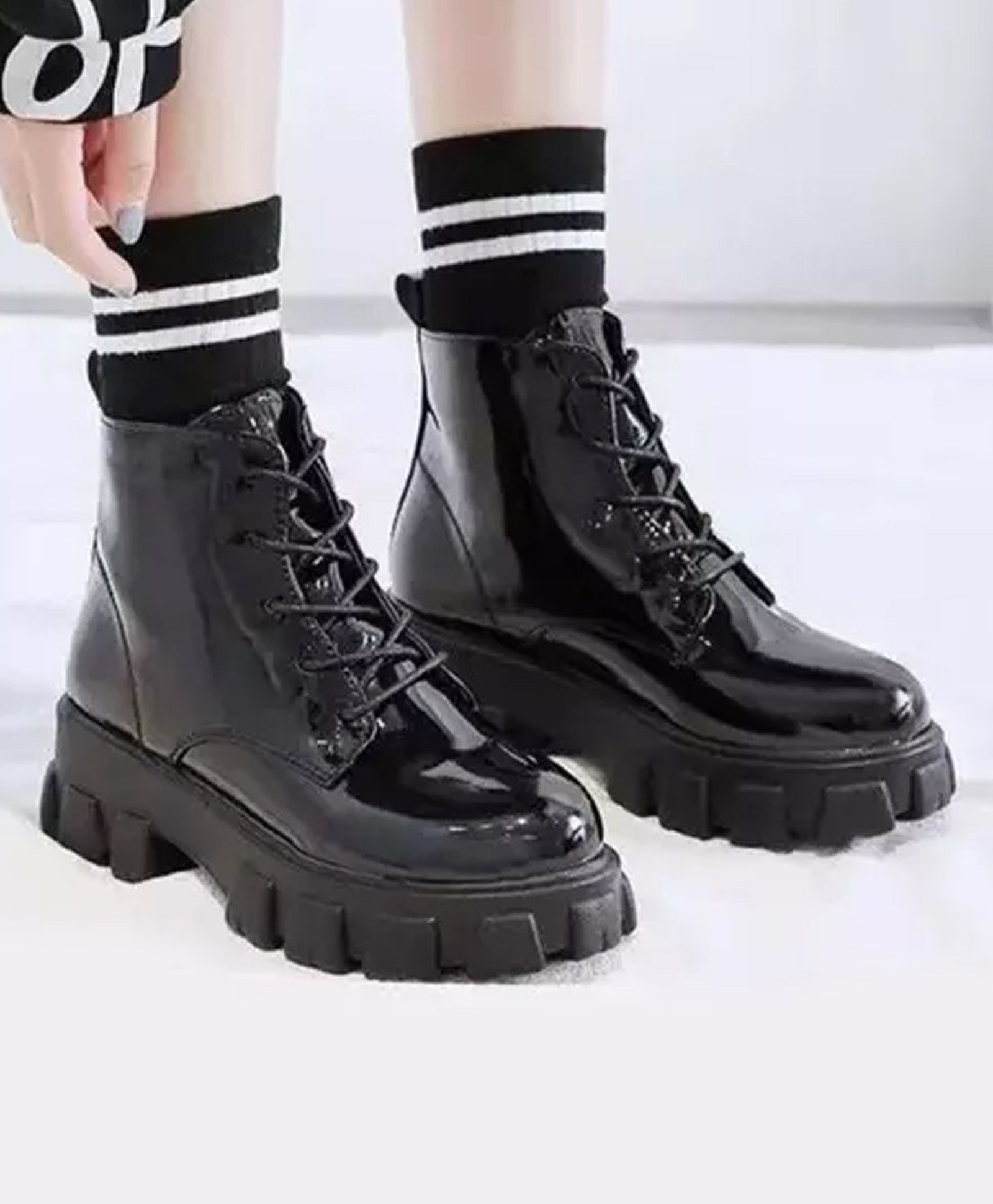 Shoetopia Solid Lace Up Boots - Black-image-39