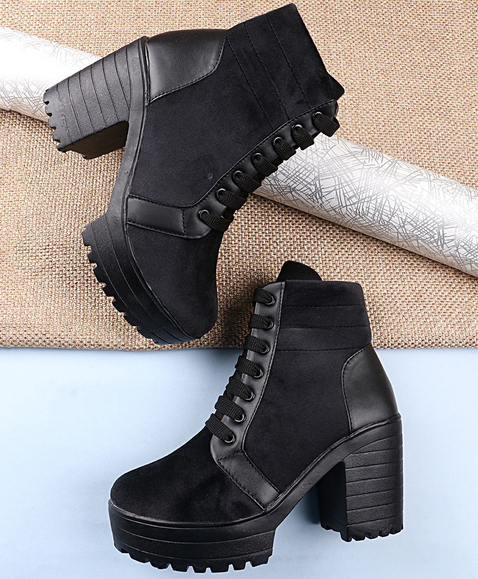 Shoetopia Solid Lace Up Boots - Black-picture-23