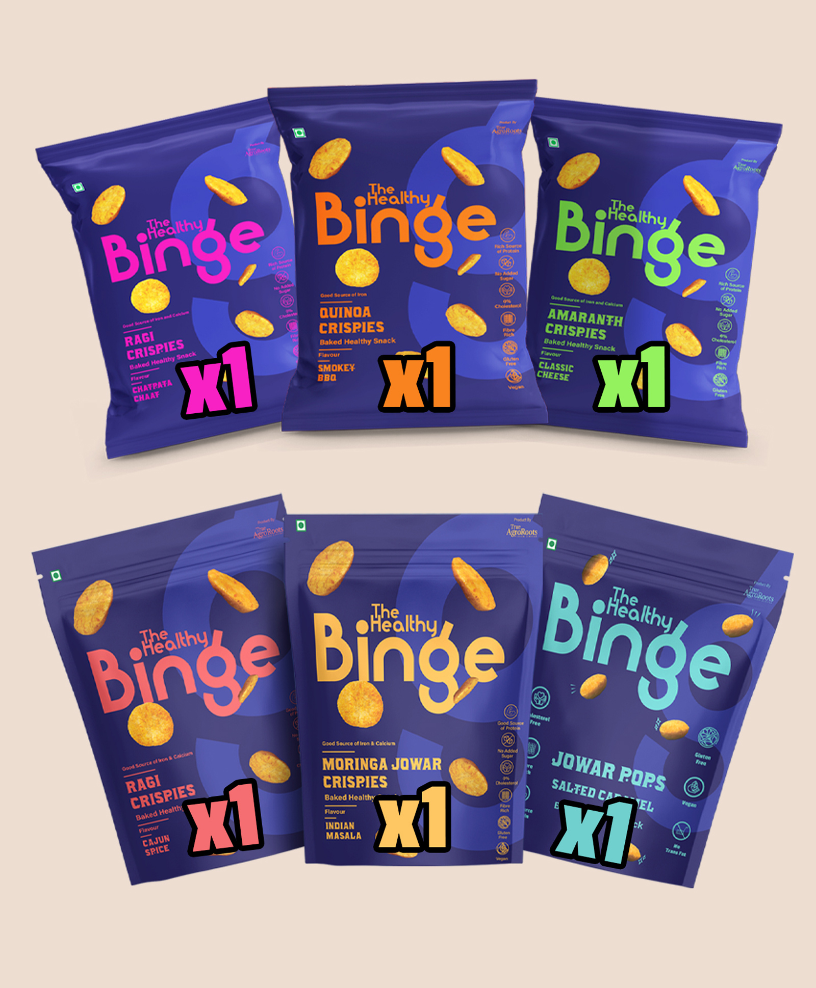 The Healthy Binge | Assorted pack of millet chips | No maida, palm oil or MSG | High Protein healthy snacks| PACK of 6 (40 gx 6)-image-3