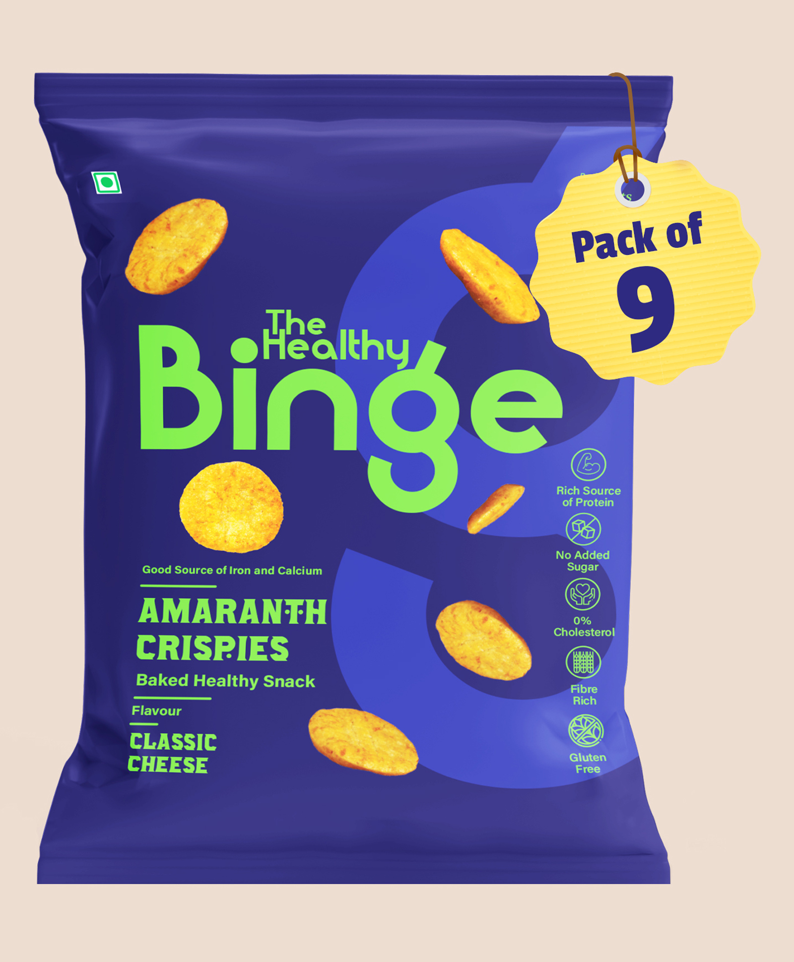 The Healthy Binge Amaranth Baked Chips | Classic Cheese Flavour | Protein and Fiber rich Snacks | Snacks for Adults and Kids | Pack of 9 (40 g X 9)-picture-11
