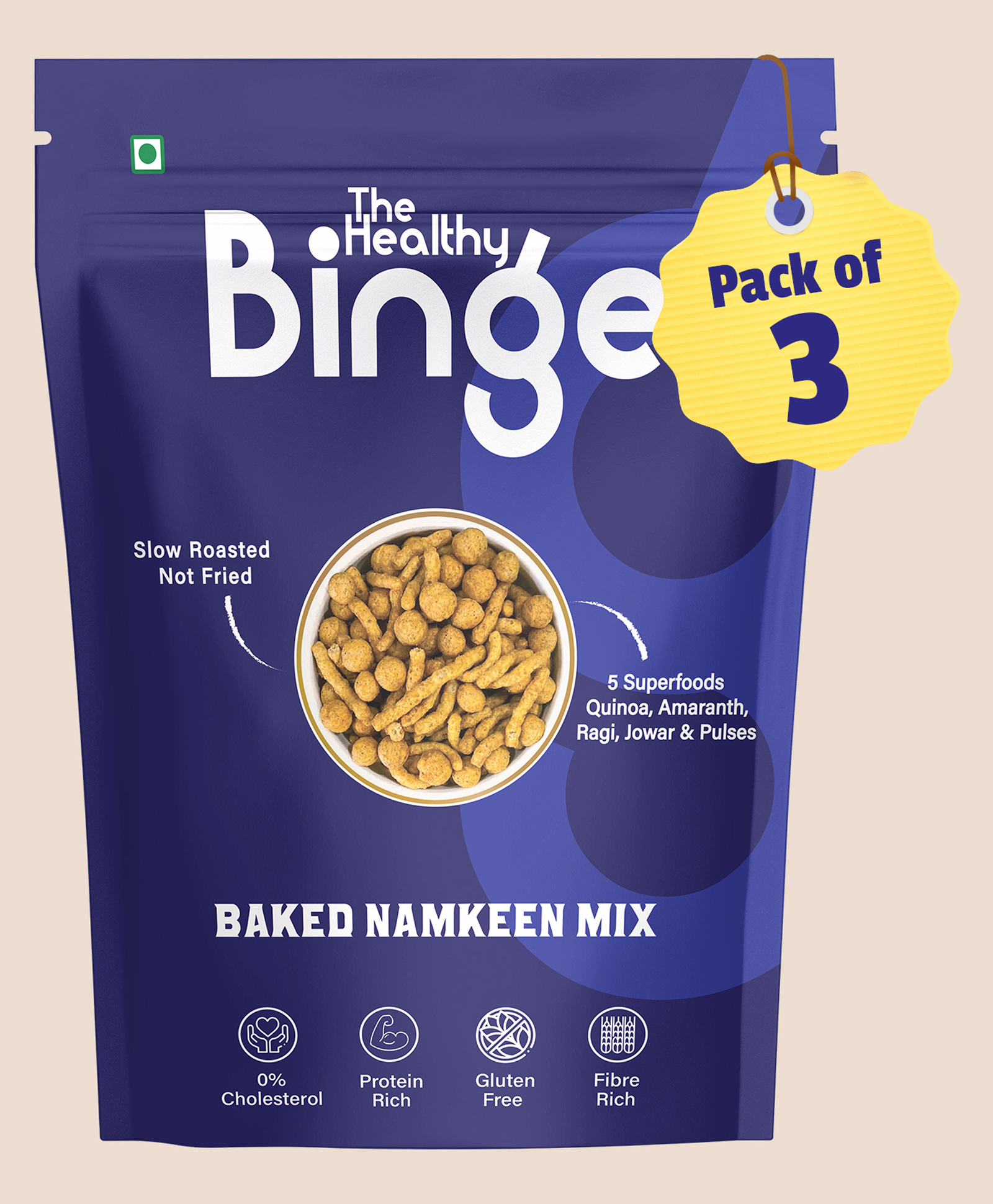 The Healthy Binge Baked Namkeen Mix | Healthy Millet Mixture |Crunchy Namkeen Snacks | Baked Healthy Chips and Snacks for Kids and Adults | No Palm Oil | Pack of 3 | 60g (Per Pack)-image-28