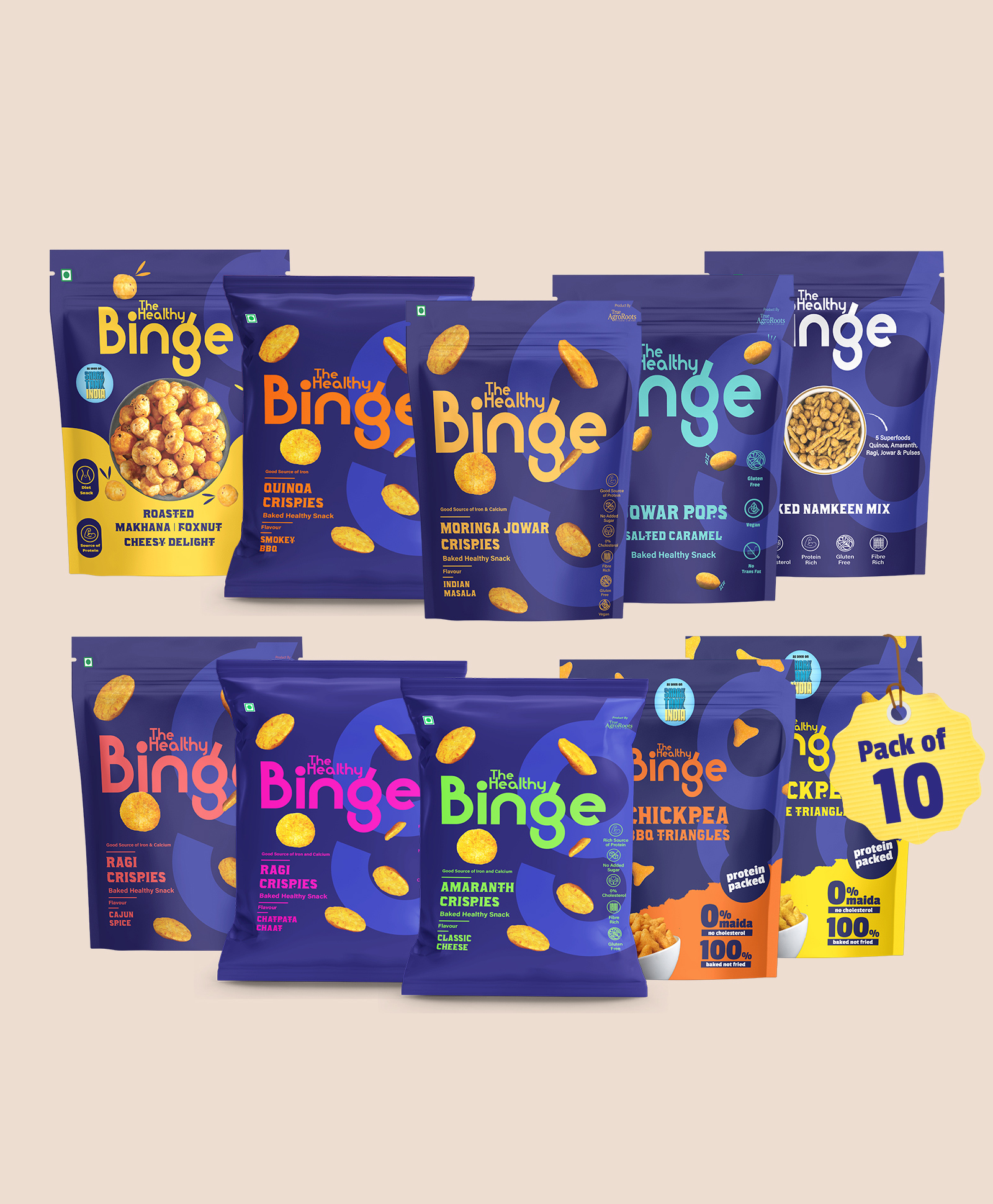 The Healthy Binge Chips and Namkeen | Shark Tank Featured | Millet-Powered Chips and Snacks | High Protein & Fibre | No Palm Oil | Baked, Not Fried | Ultimate Combo - Pack of 10-image-14