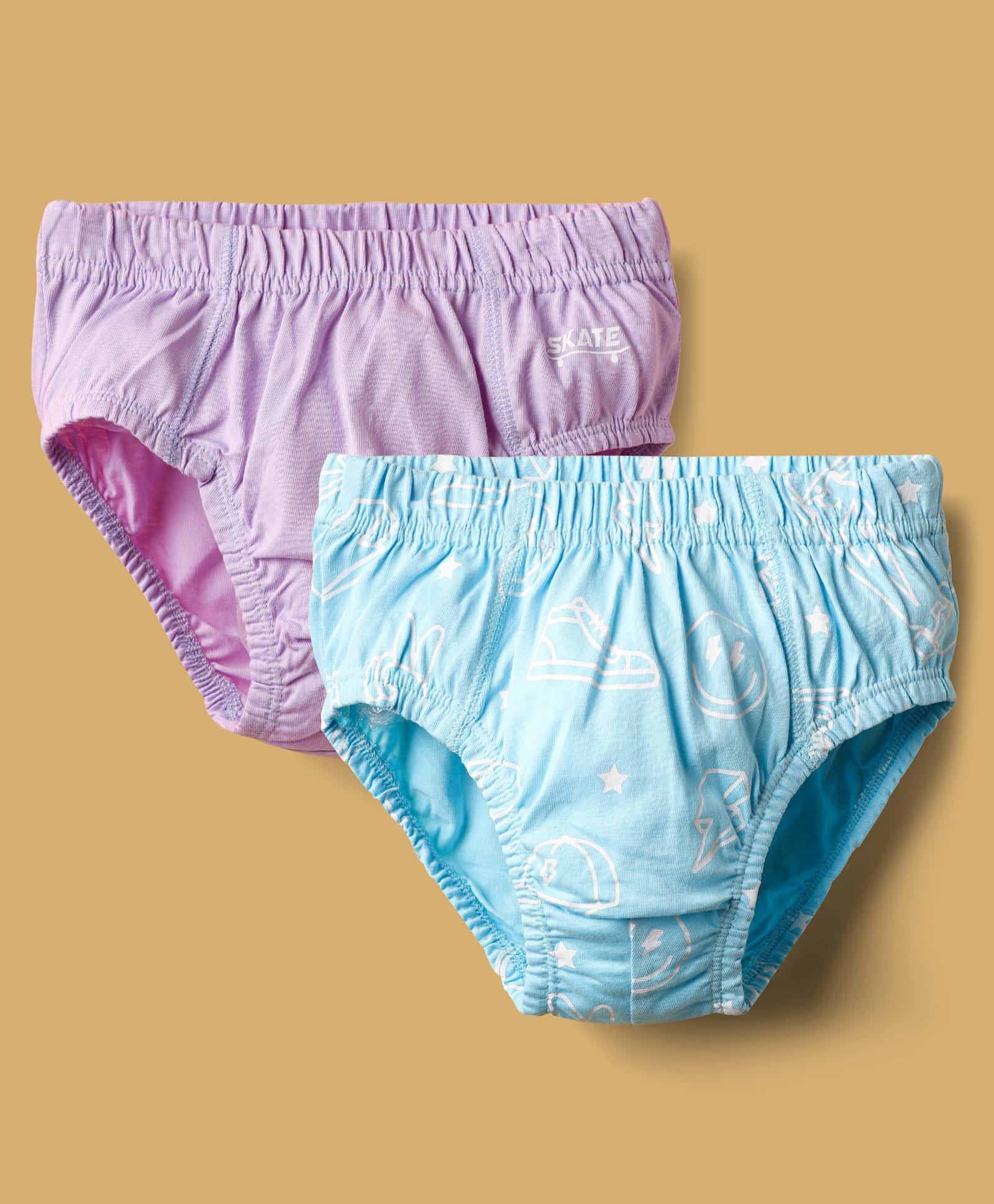 Kookie Kids Cotton Spandex Knit Briefs with Star Print Pack of 2 - Lilac & Aqua Blue-image-12