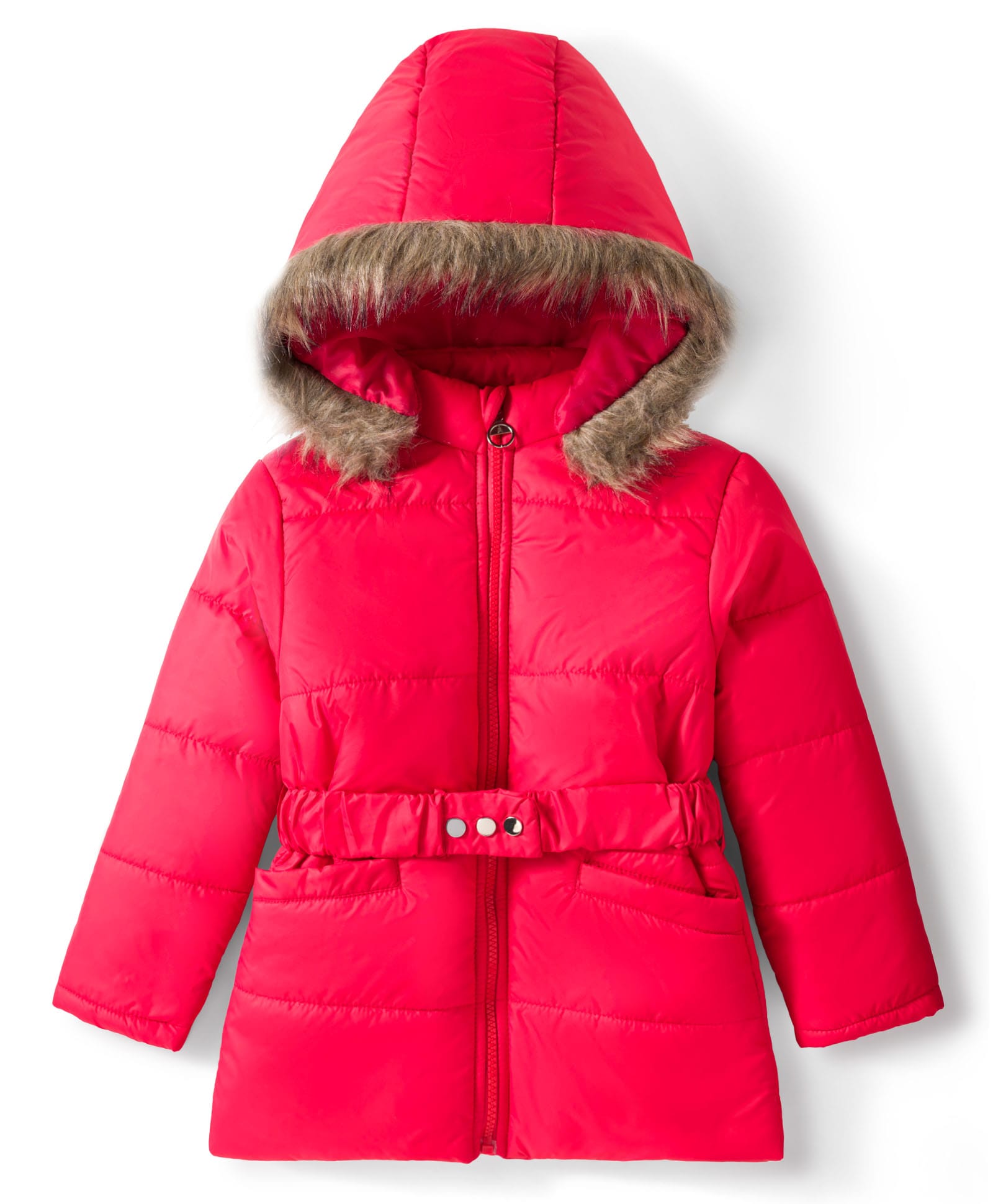 Pine Kids Woven Full Sleeves Solid Color Padded Jacket with Detachable Hood - Red-picture-26