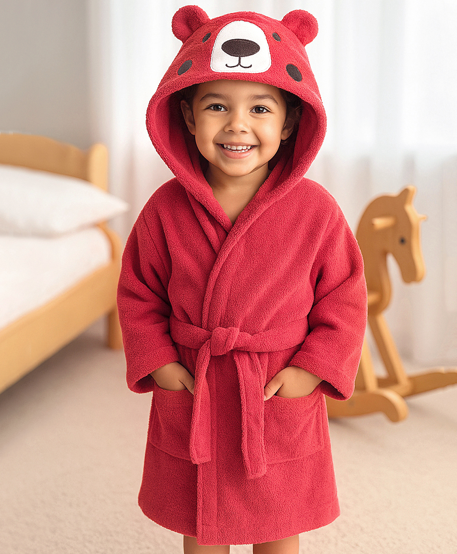 Babyhug Terry Knit Full Sleeves Hooded Animal Applique Patch - Red-image-47