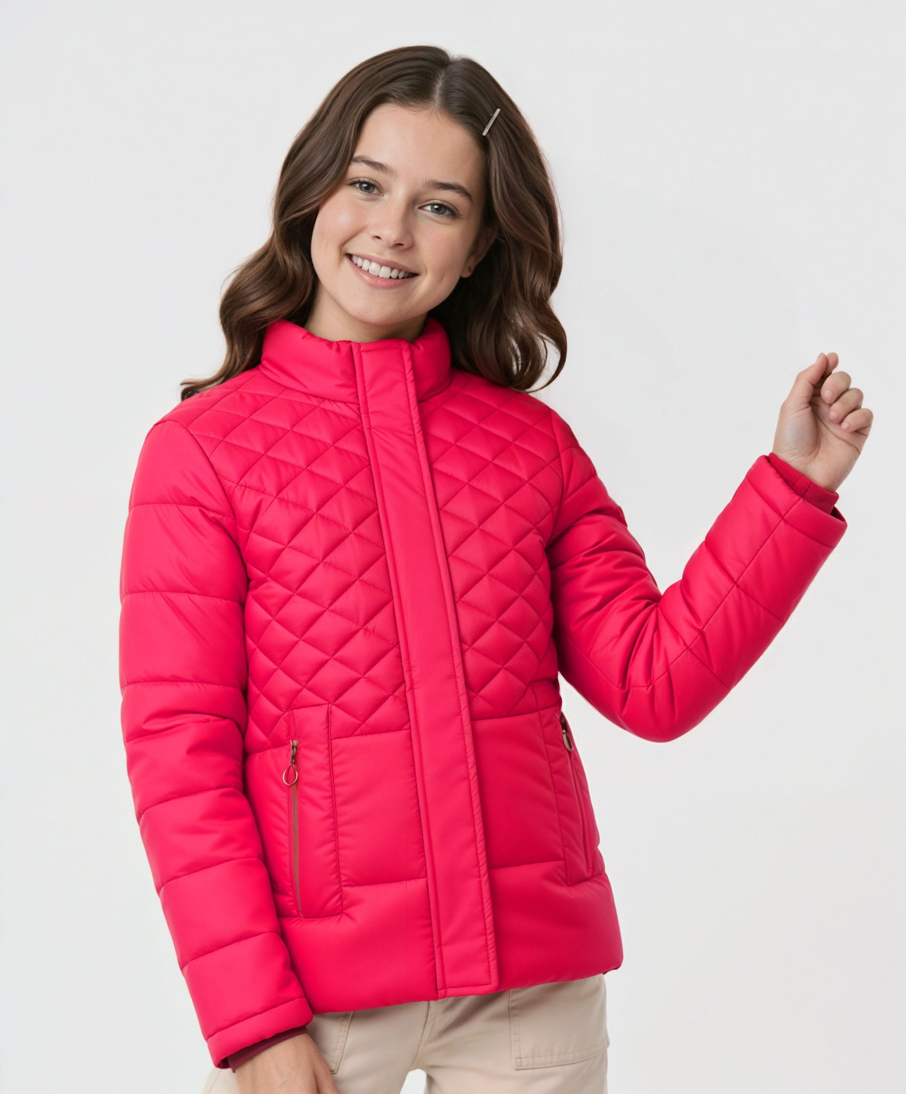 Pine Kids Woven Full Sleeves High Neck Solid Quilted Jacket - Red-picture-19