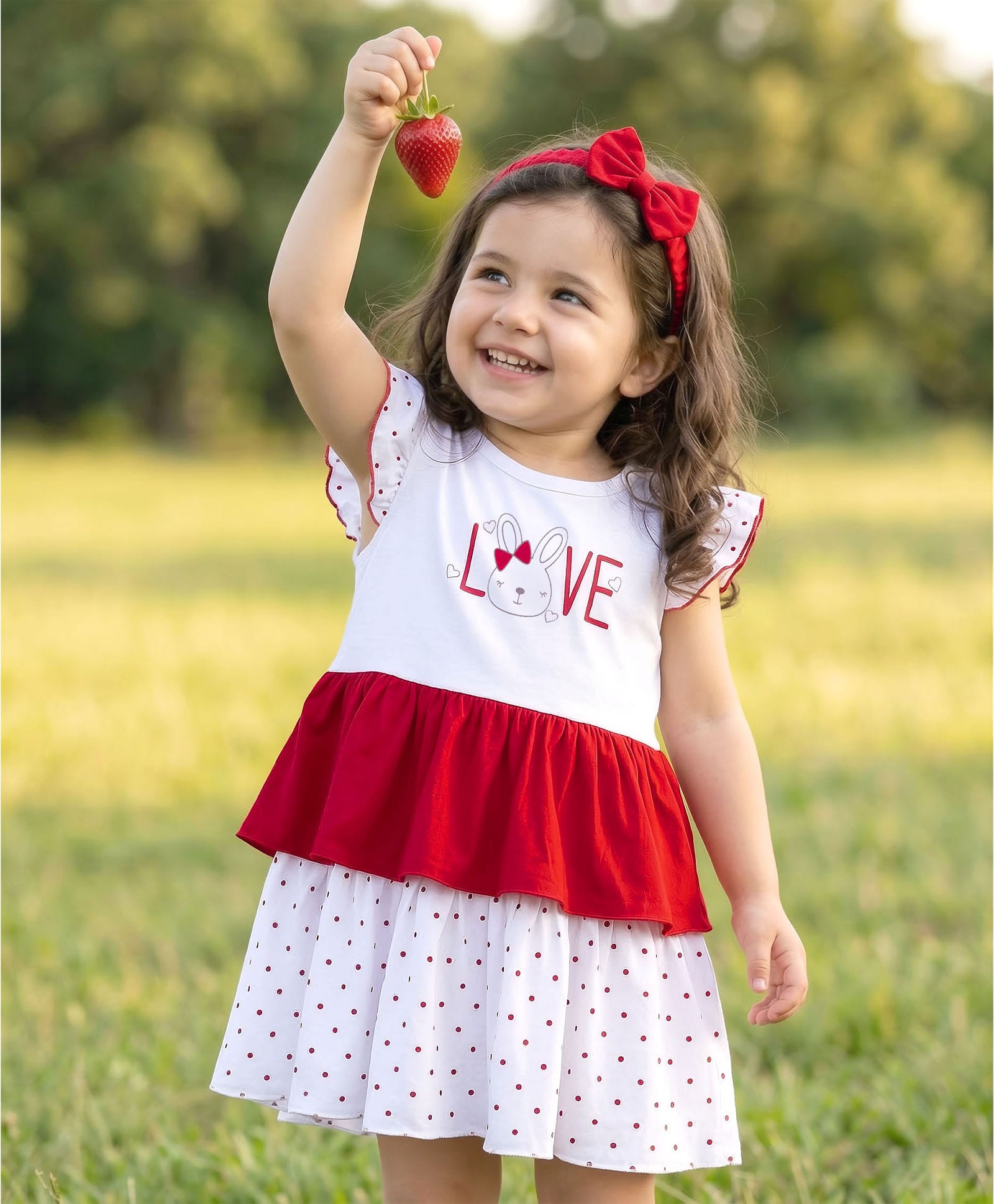 Babyhug Single Jersey Knit Cap Sleeves Frock with Headband & Bunny & Polka Dot Print - White-image-16