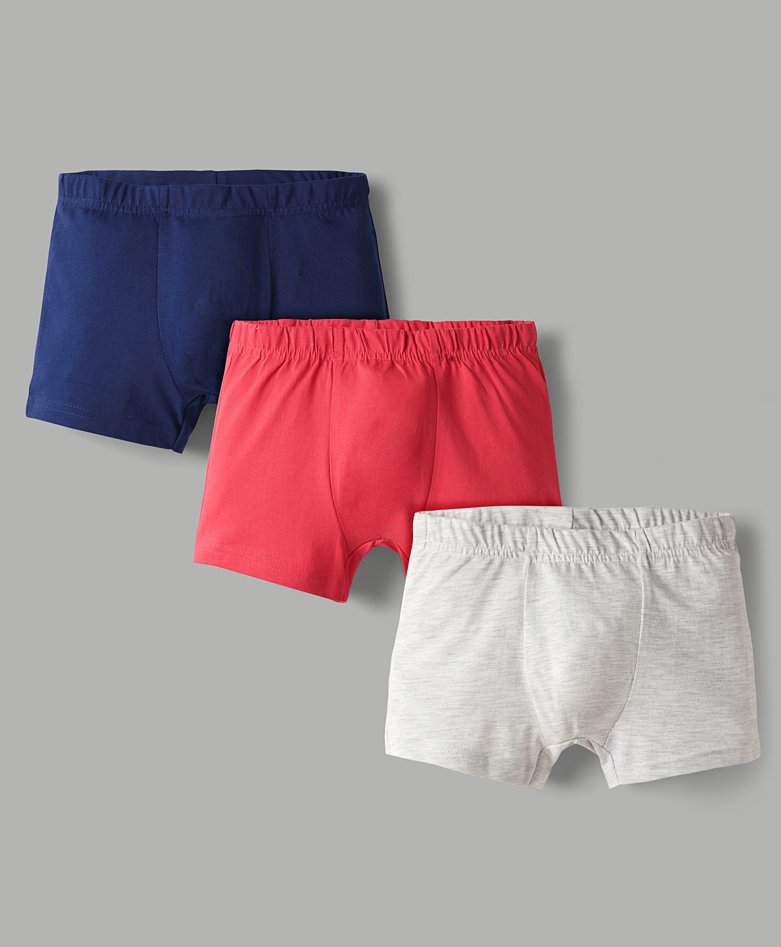 Kookie Kids Cotton Spandex Knit Solid Trunks Pack of 3 - Red White & Royal Blue