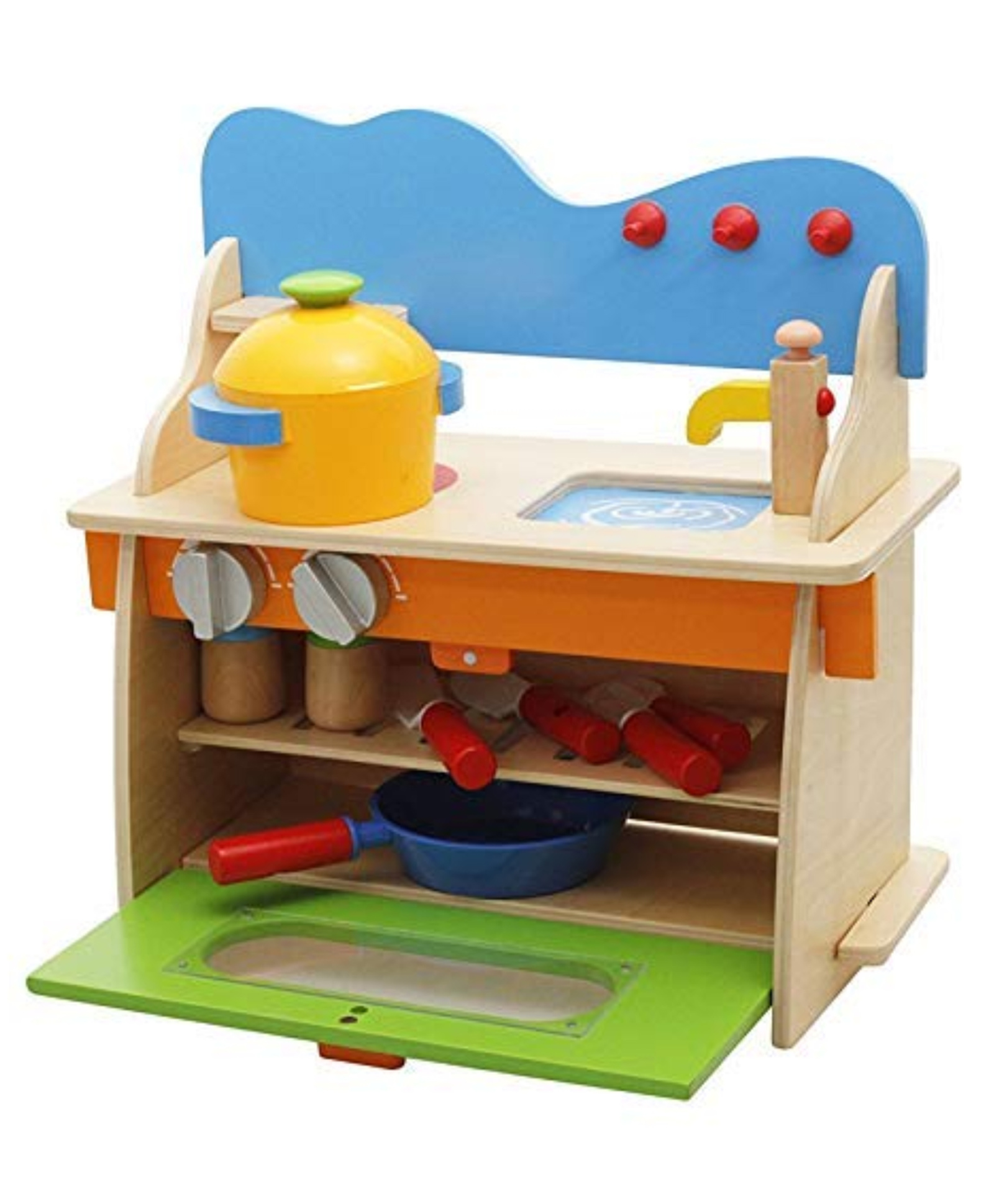 Lattice Wooden Kitchen Toy Set with Utensils & Cupboard (Multi-Color) Pretend Play Kitchen Set for Toddlers and Kids-image-46