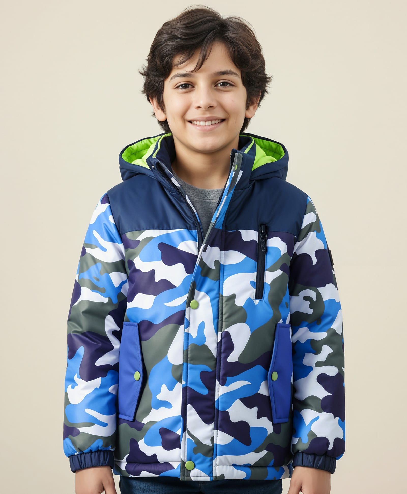 Pine Kids Woven Full Sleeves Hooded Padded Jacket With Camouflage Print - Multicolor-image-29