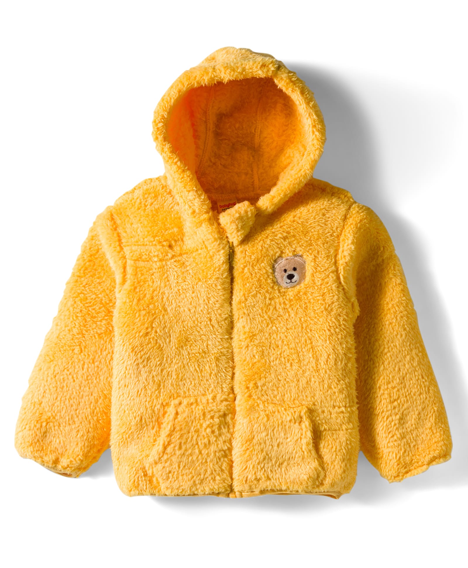 Babyhug Woven Full Sleeves Hooded Winter Jacket With Teddy Bear Embroidery & Kangaroo Pockets - Mustard-image-44