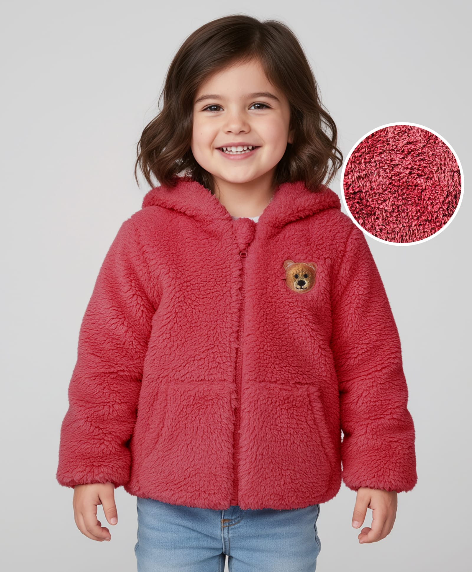 Babyhug Woven Full Sleeves Hooded Winter Jacket With Teddy Bear Embroidery & Kangaroo Pockets - Maroon-image-28