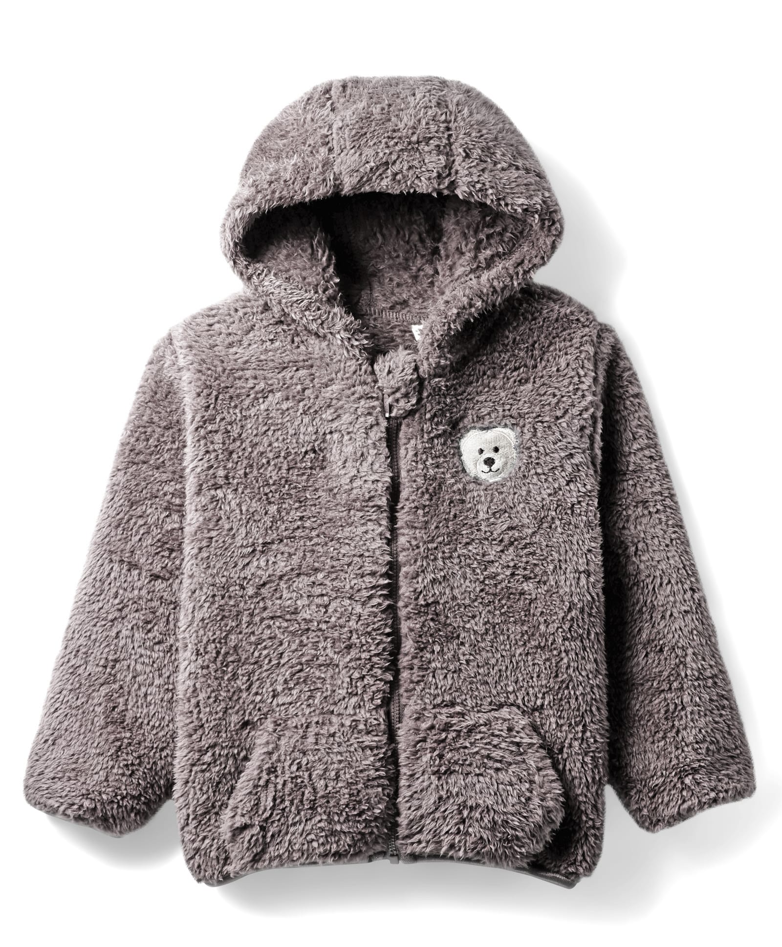 Babyhug Woven Full Sleeves Hooded Winter Jacket With Teddy Bear Embroidery & Kangaroo Pockets - Grey-image-45