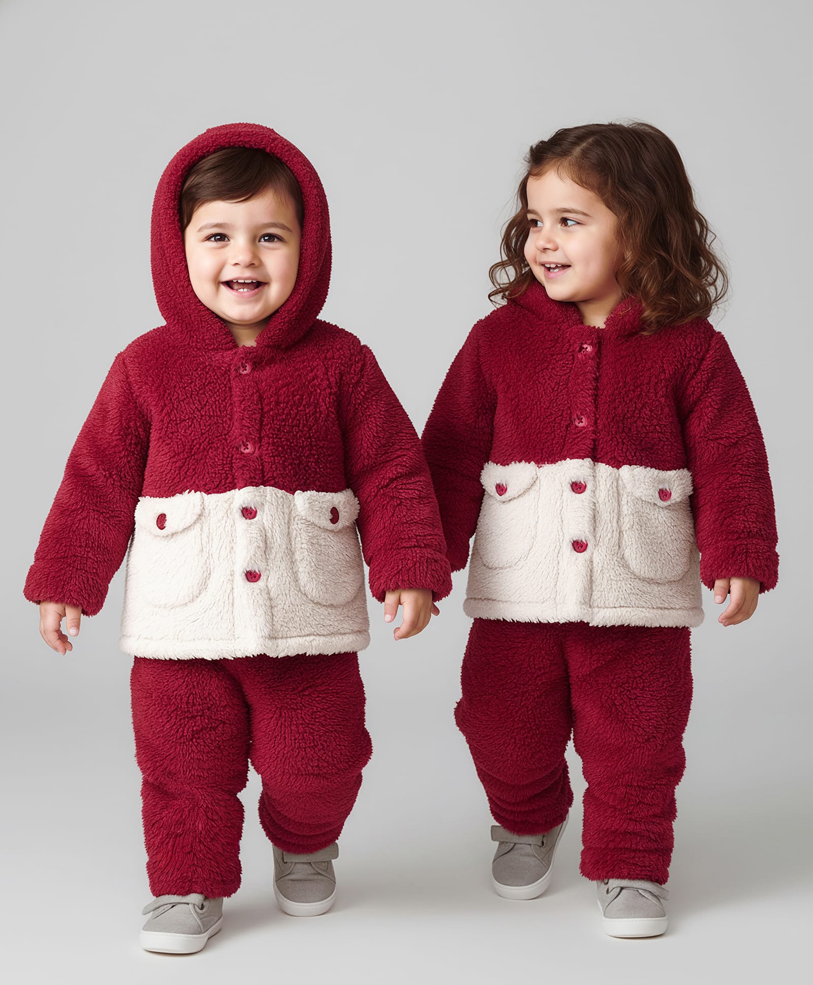 Babyhug Fur Knit Full Sleeves Hooded Color Block Winter Wear T-Shirt & Lounge Pant Set With Polka Dot Design - White & Wine-image-28