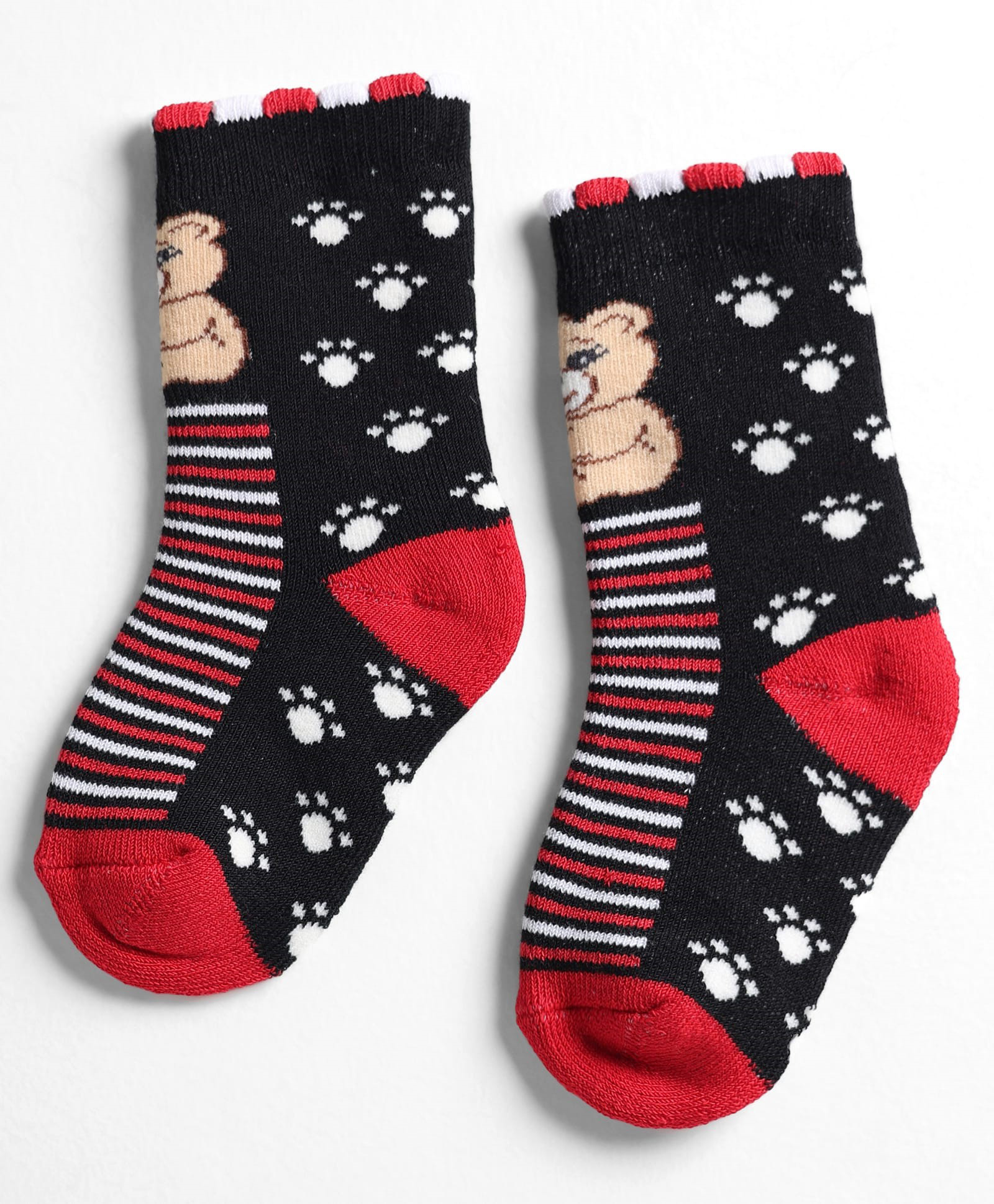 Mustang Cotton Knit Bear Printed Socks - Black & Red-image-45