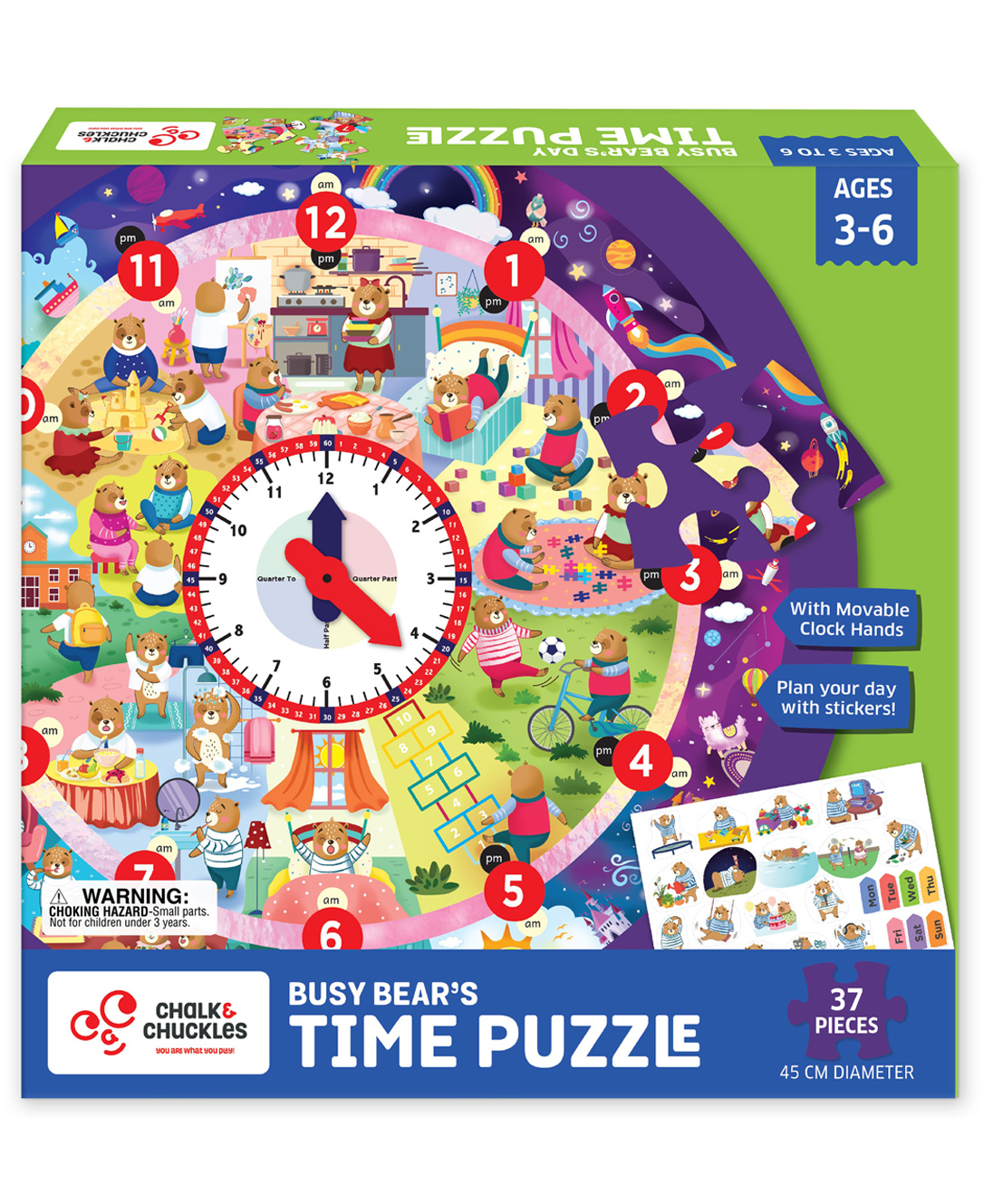 Chalk and Chuckles Busy Bear's Time Puzzle Jigsaw Puzzle for Kids 3-6 Years, Educational & Learning Toys for Ages 4, 5 Year Old; Gift for Kids, Toddler, Preschool-image-5