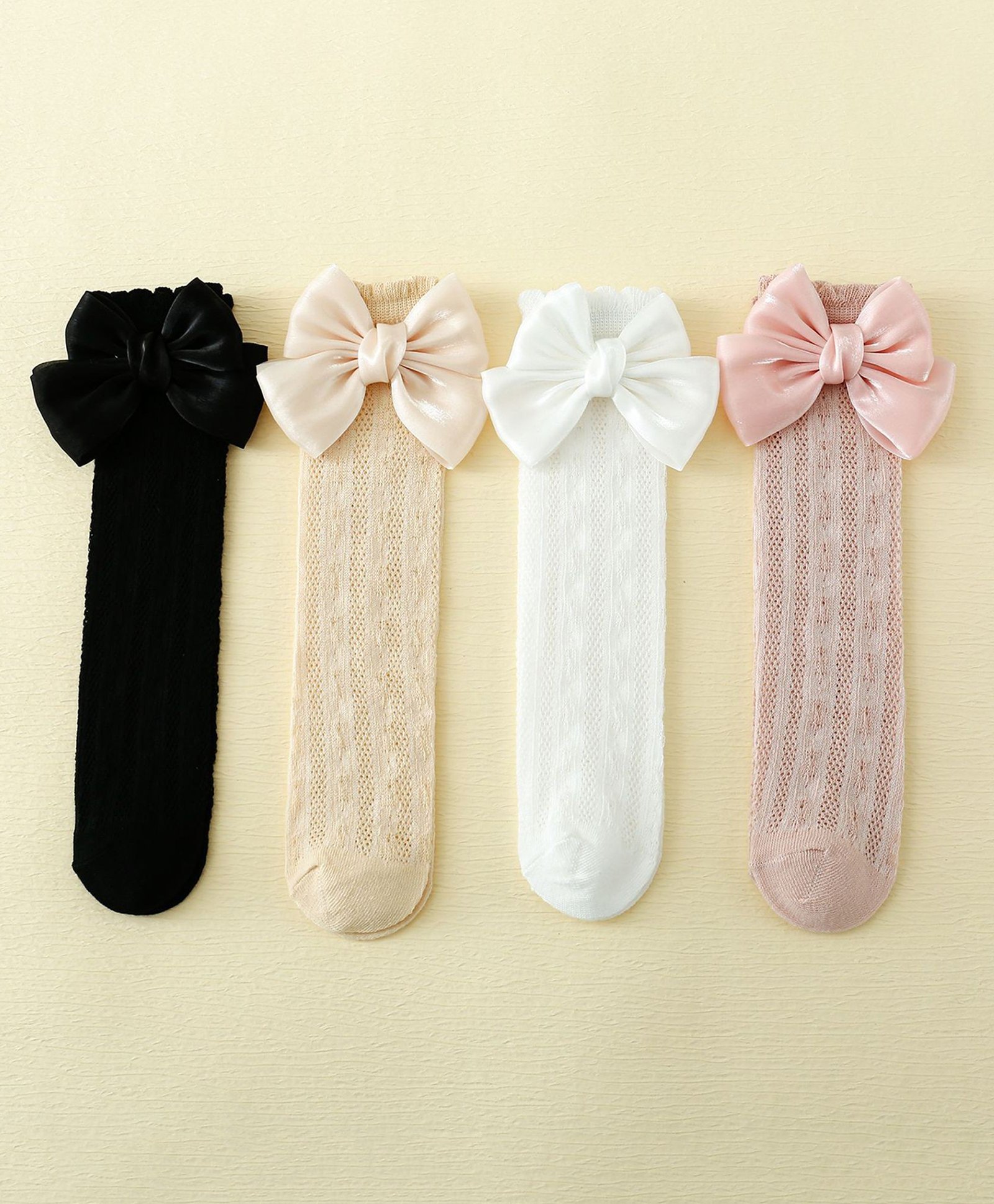 Kidofash Knit Pack Of 4 Bow Applique Detailed Socks - Black White Pink & Cream-picture-30