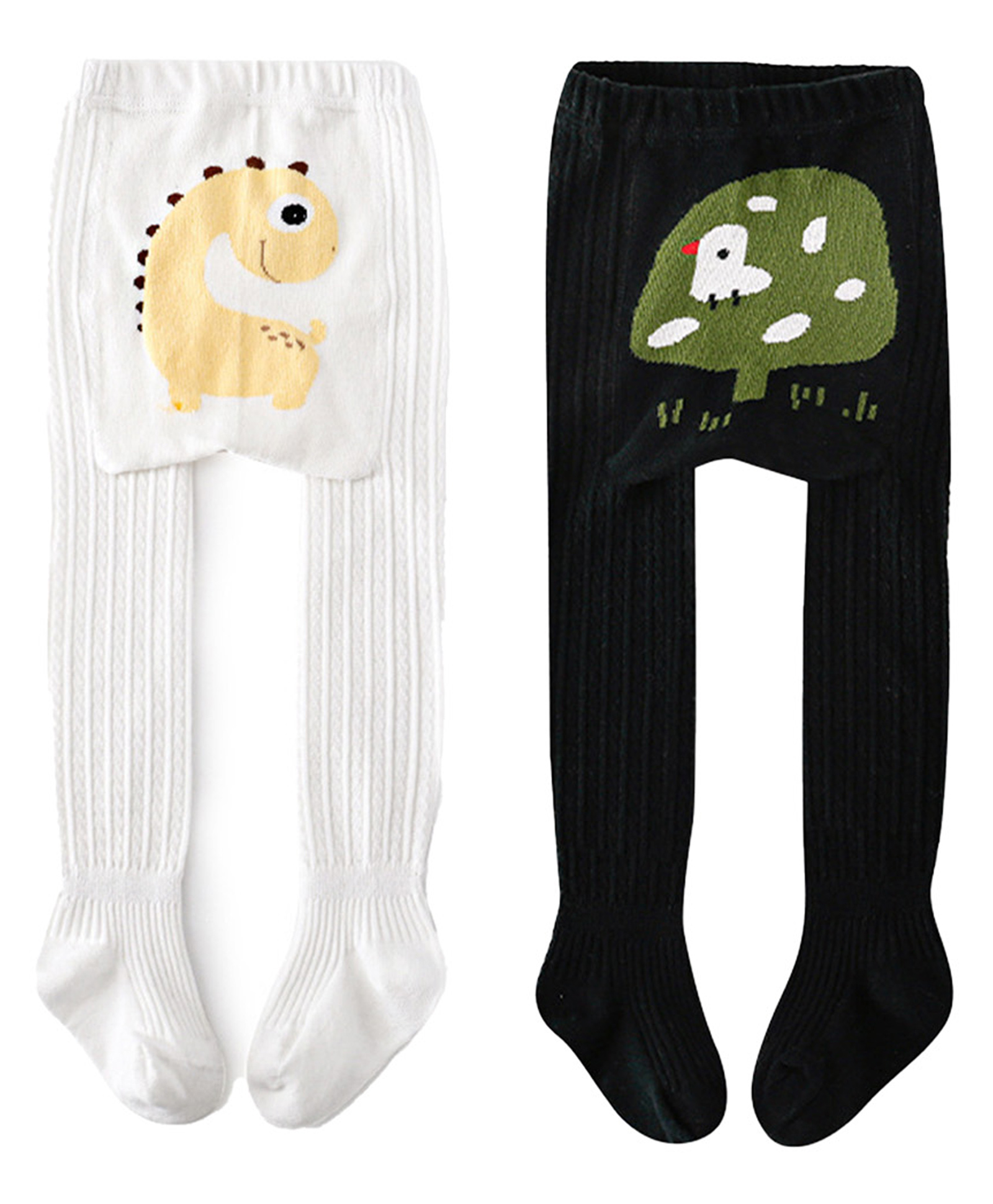 SYGA Pack of 2 Cotton Animal Design Ribbed Stockings - White & Black-picture-19