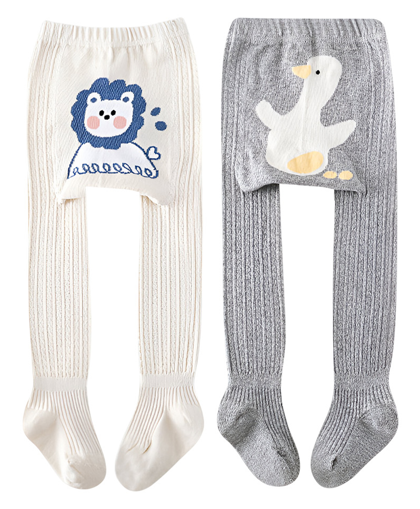 SYGA Pack of 2 Cotton Animal Design Ribbed Stockings - Grey & Beige-picture-20