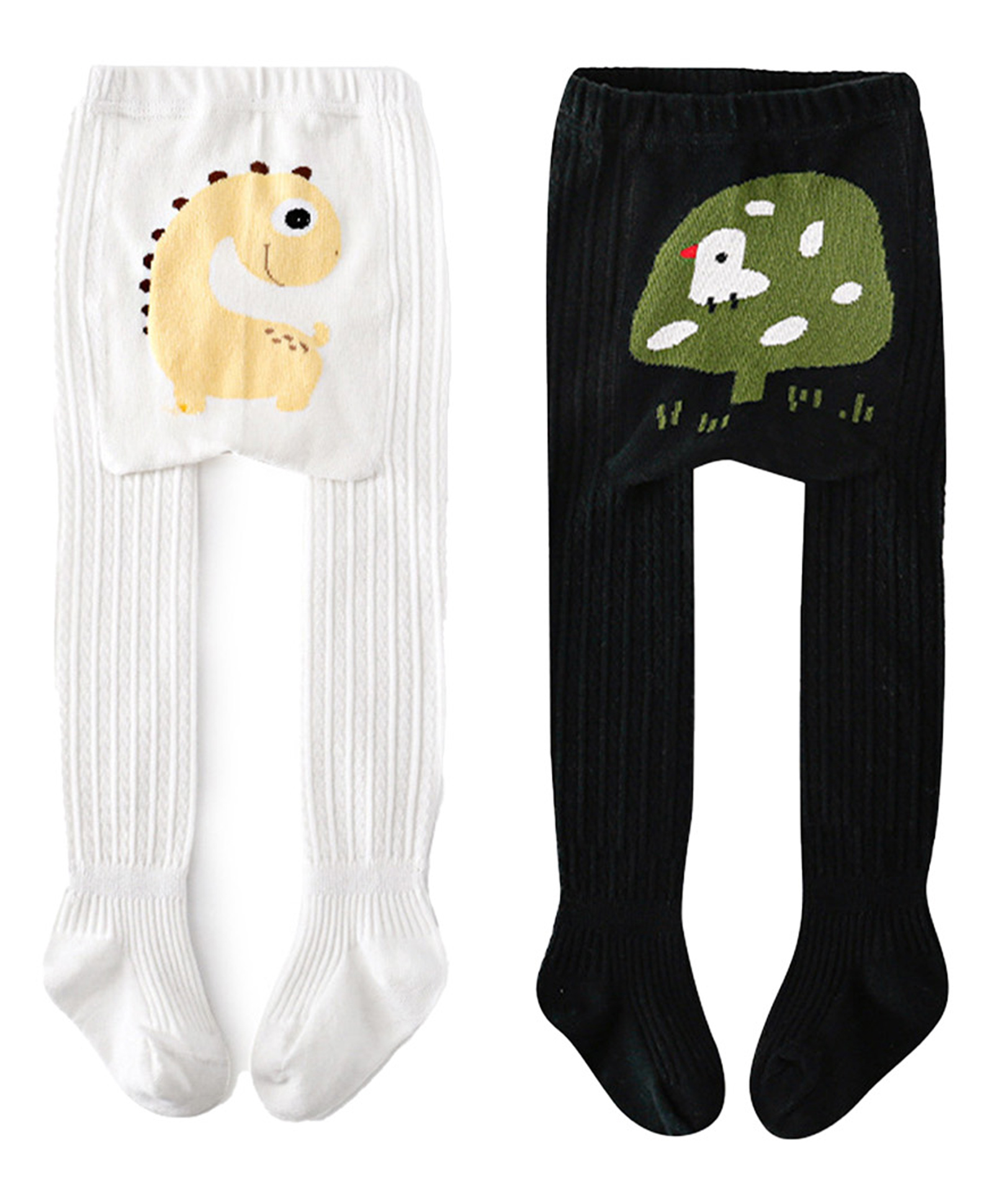 SYGA Pack of 2 Cotton Animal Design Ribbed Stockings - White & Black-picture-14