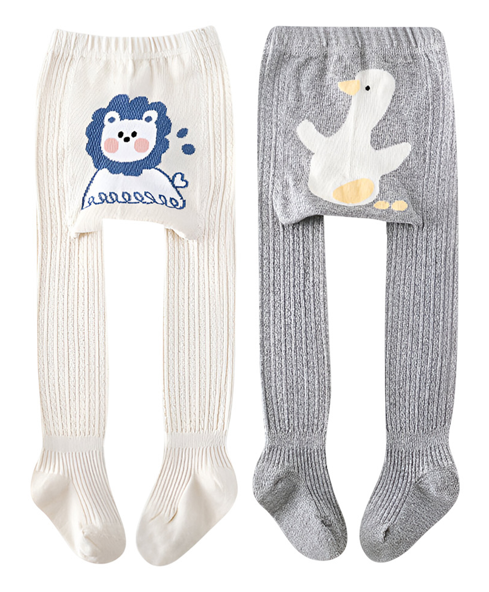 SYGA Pack of 3 Cotton Animal Design Ribbed Stockings -Grey & Beige-image-47