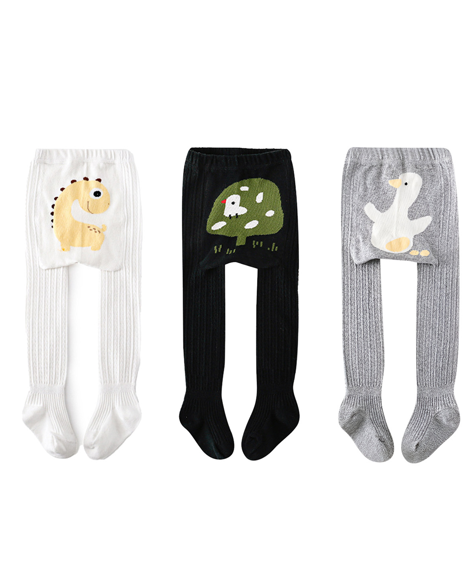 SYGA Pack of 3 Cotton Animal Design Ribbed Stockings - Black & Grey & White-image-3