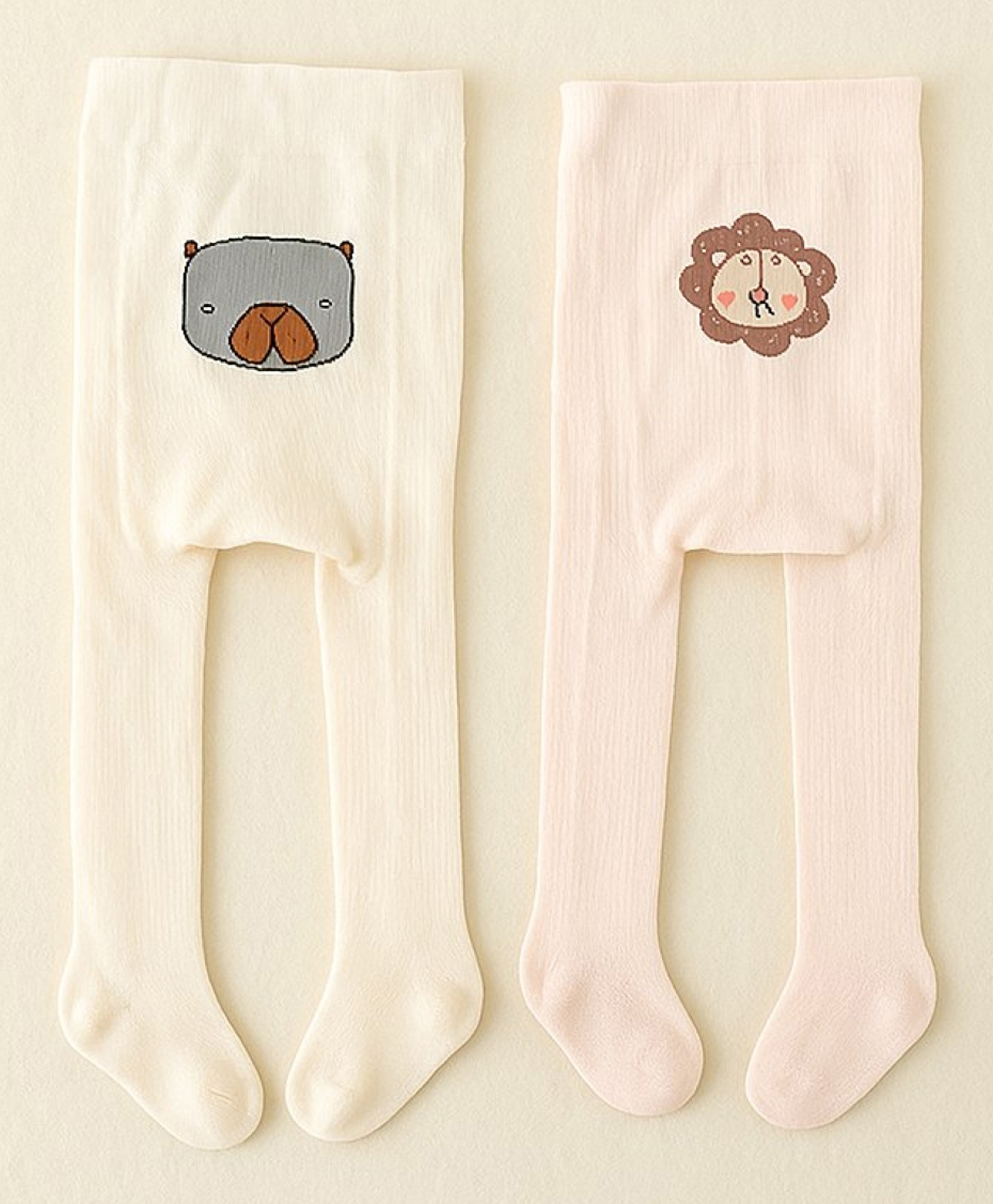SYGA Pack of 2 Cotton Bear and Lion Print Stockings - Pink & Apricot-picture-11