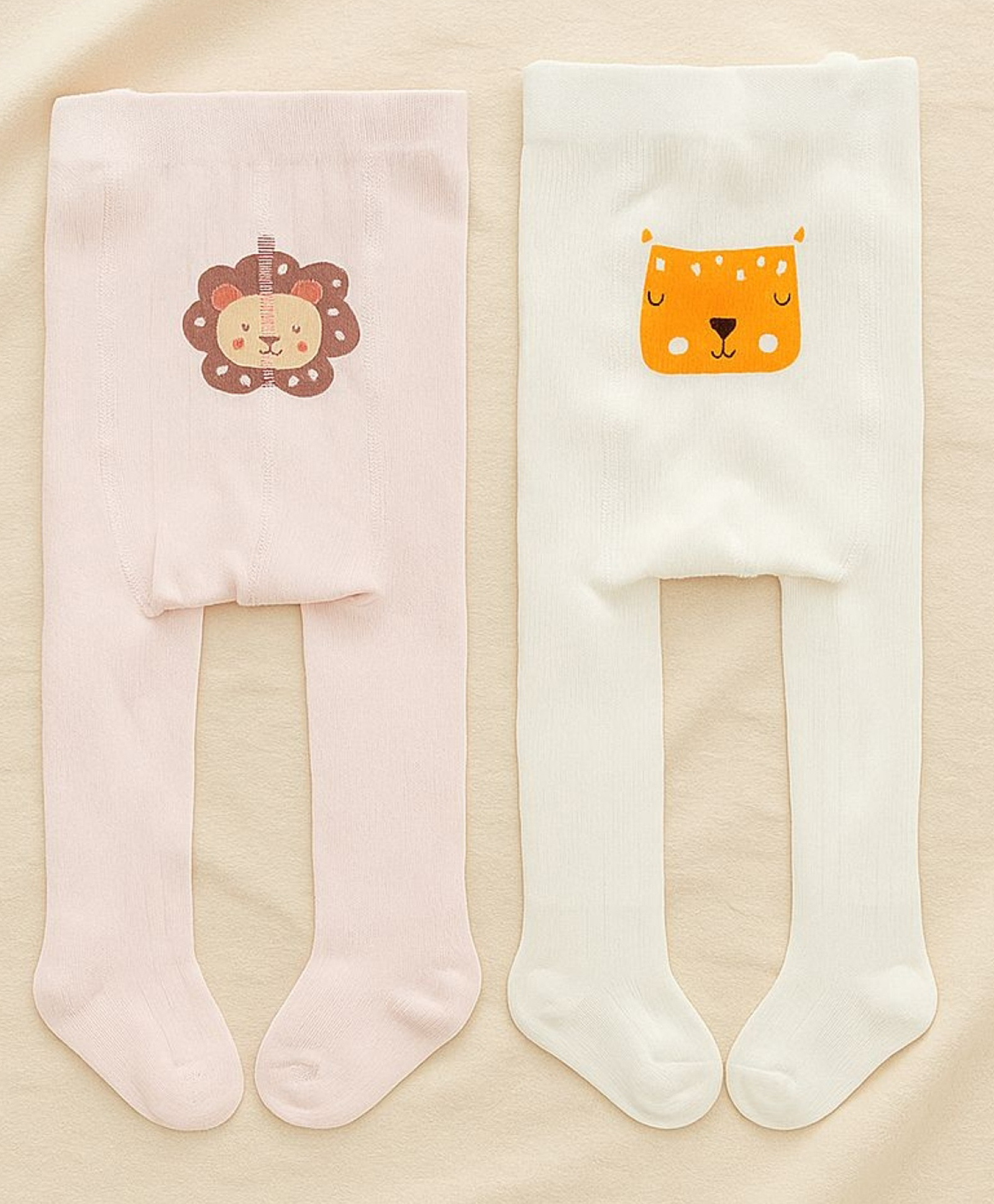 SYGA Pack of 2 Cotton Lion and Tiger Print Stockings - White & Pink-image-31