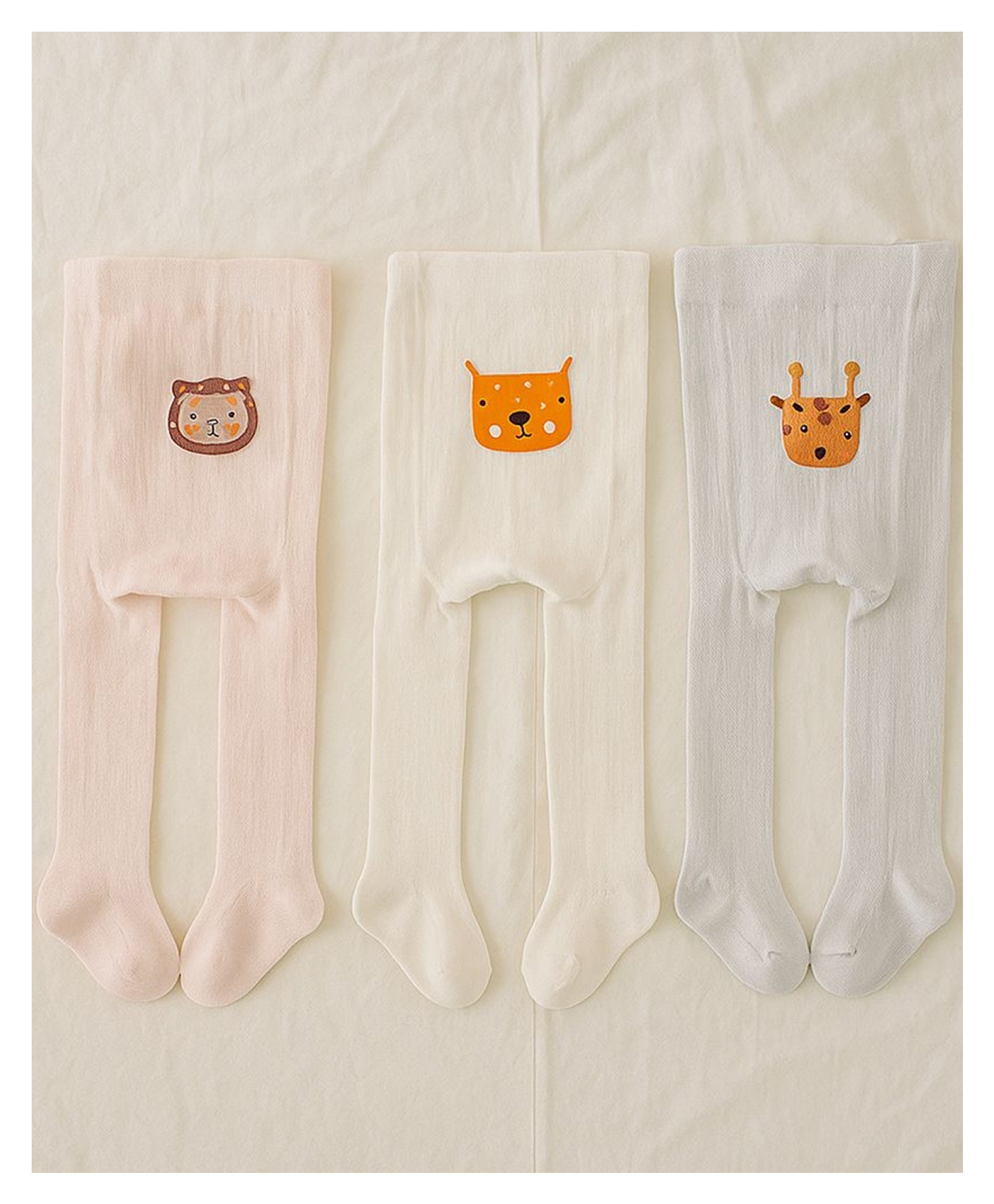 SYGA Pack of 3 Cotton Lion and Tiger Print Stockings - White & Grey & Pink-image-30
