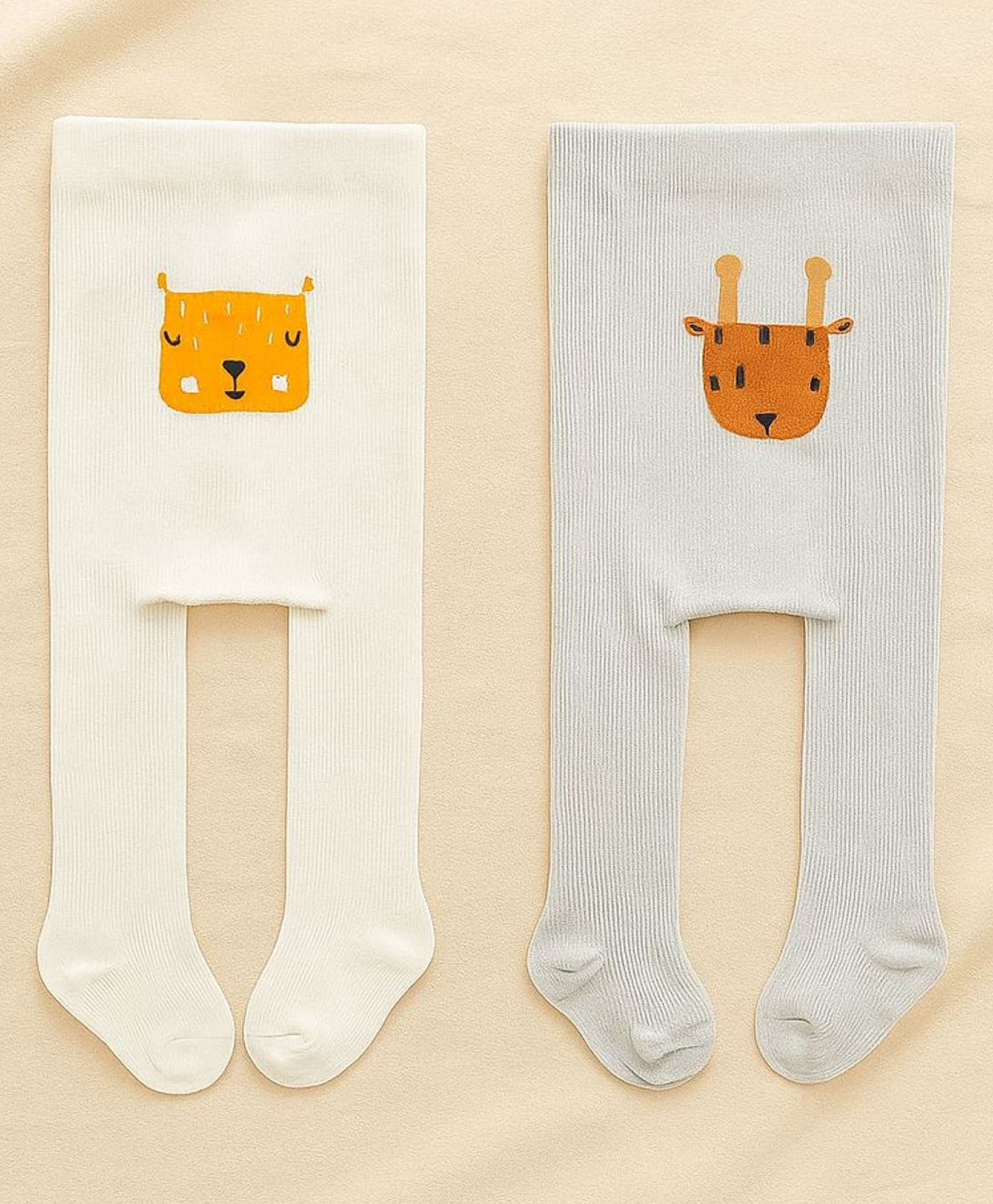 SYGA Pack of 2 Cotton Tiger and Giraffe Print Stockings - White & Grey-image-49