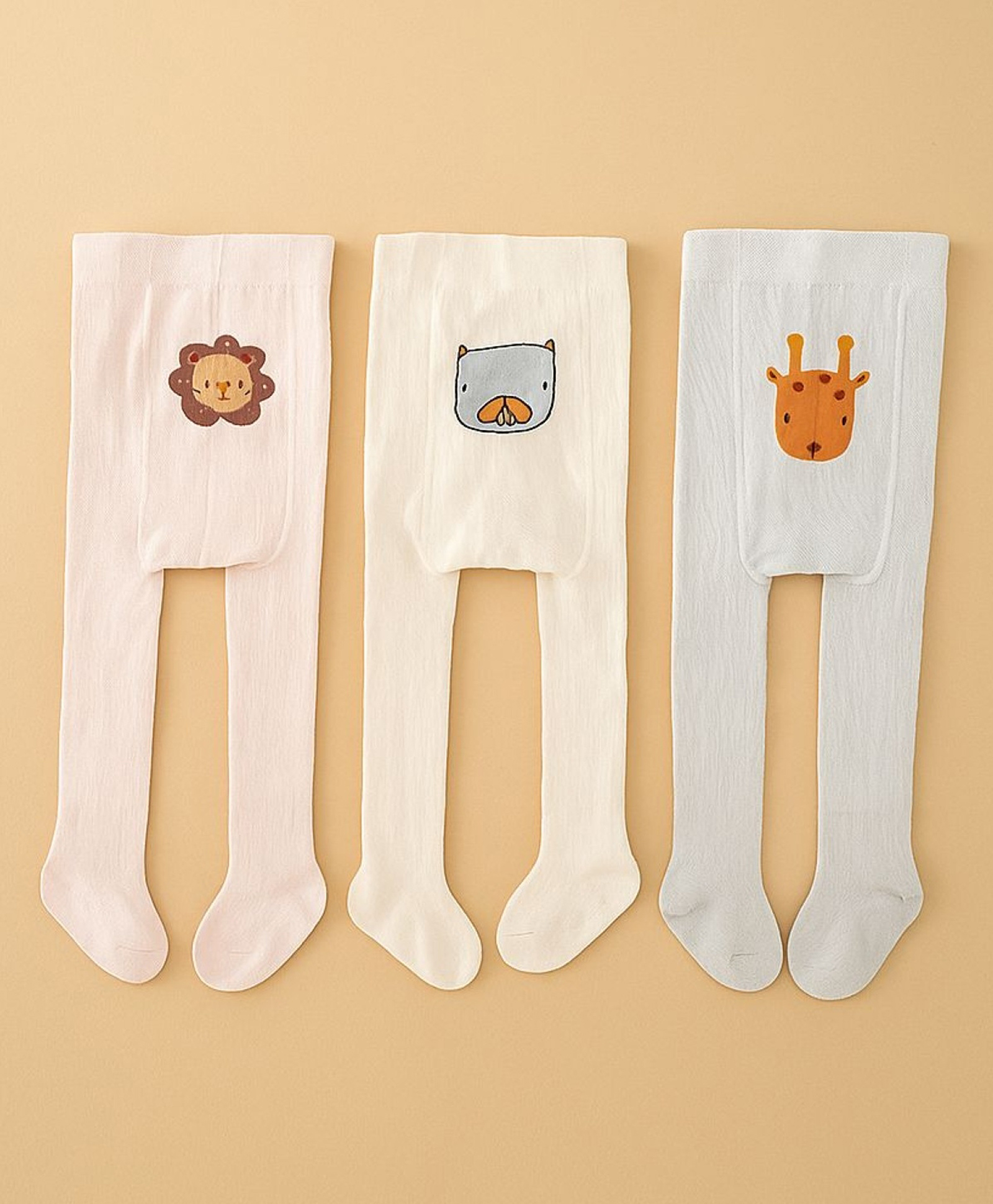 SYGA Pack of 3 Cotton Lion and Leopard Print Stockings - Grey & Pink & Apricot-image-22