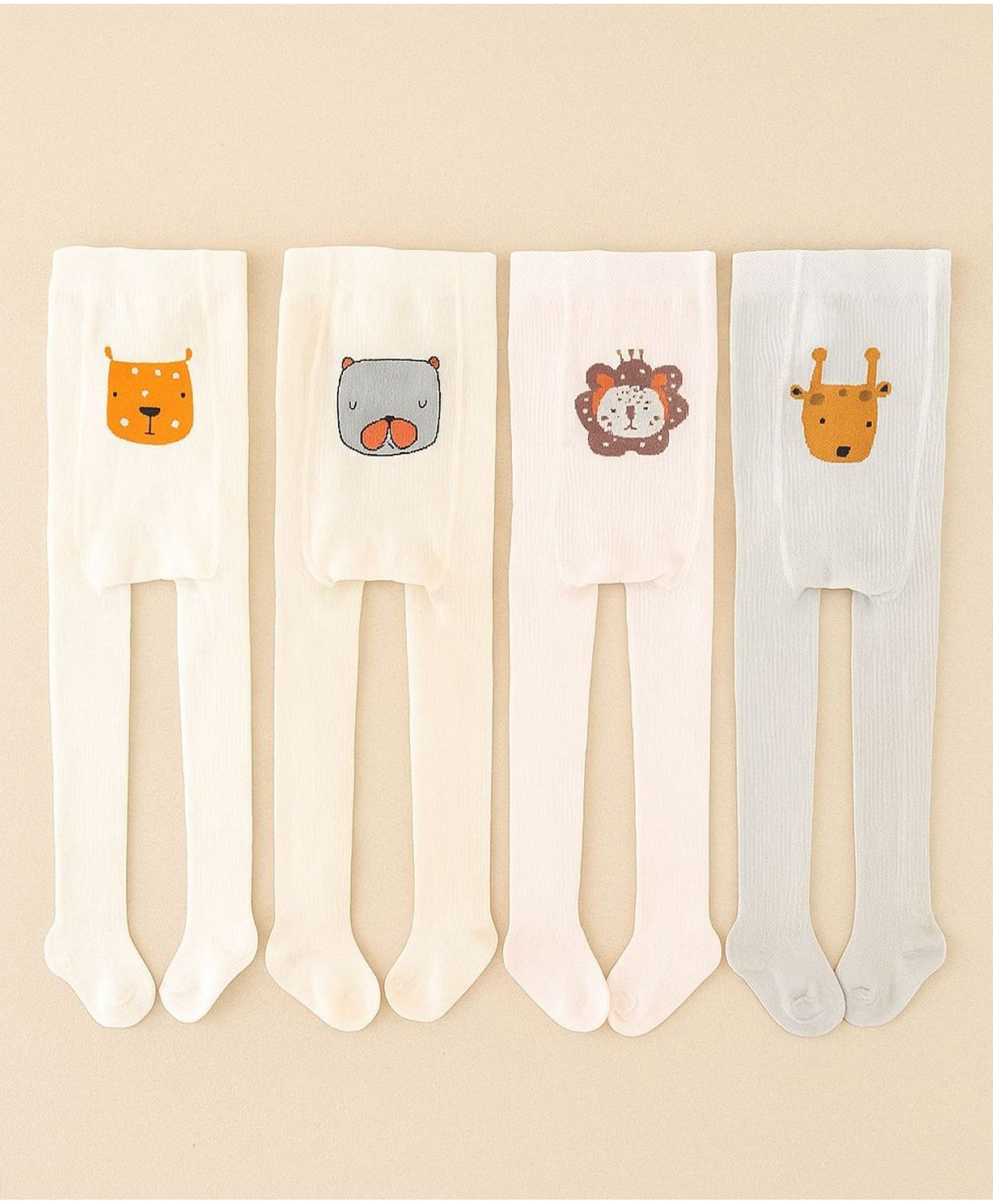 SYGA Pack of 4 Cotton Lion and Bear Print Stockings - White & Pink-image-46
