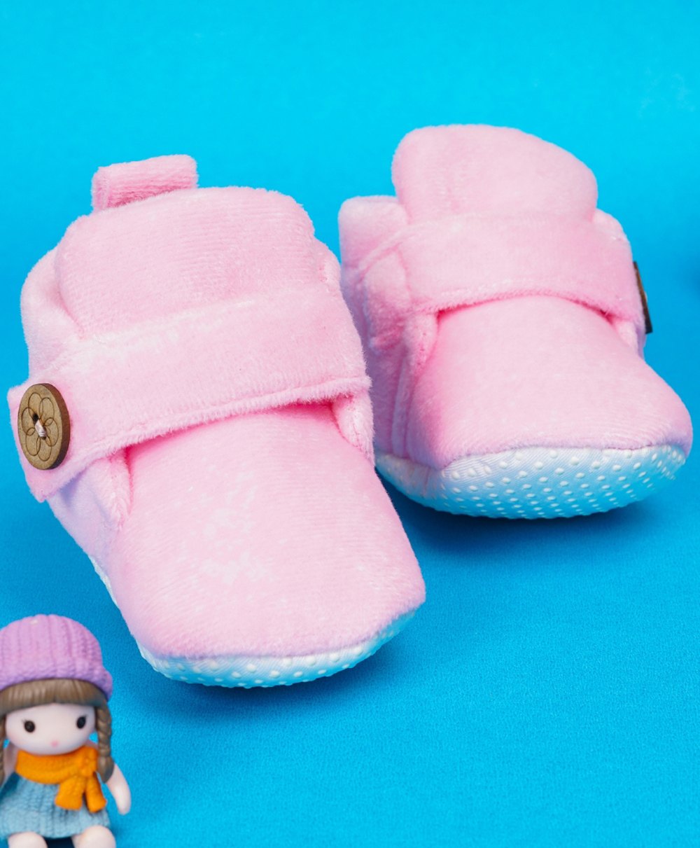 Neska Moda Solid Anti Slip Button Closure Booties - Baby Pink-image-4
