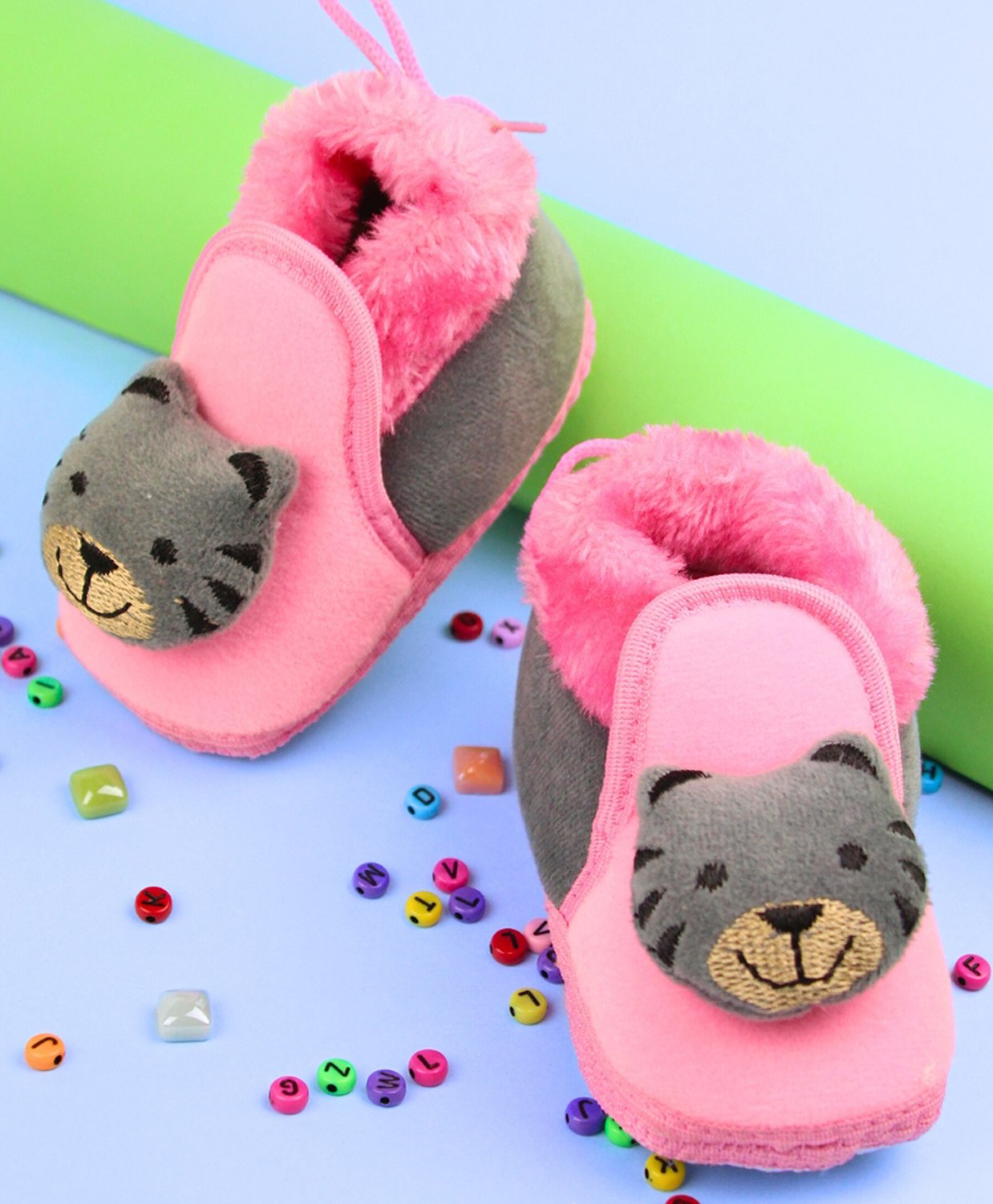Neska Moda Tiger Applique Detailed Booties - Pink-picture-28