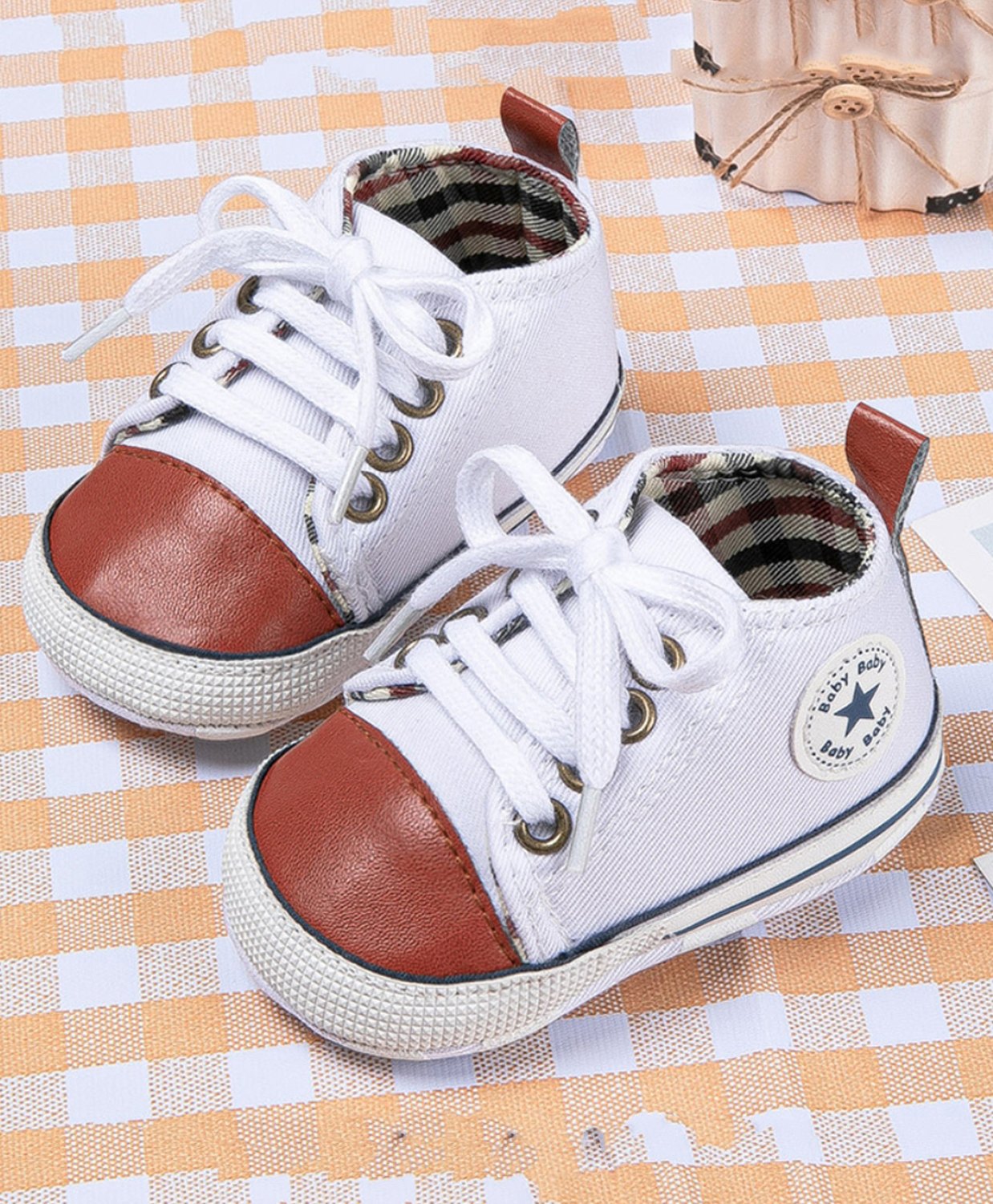 Neska Moda Colour Blocked & Baby Text Patch Detailed With Lace Up Booties - White-image-24