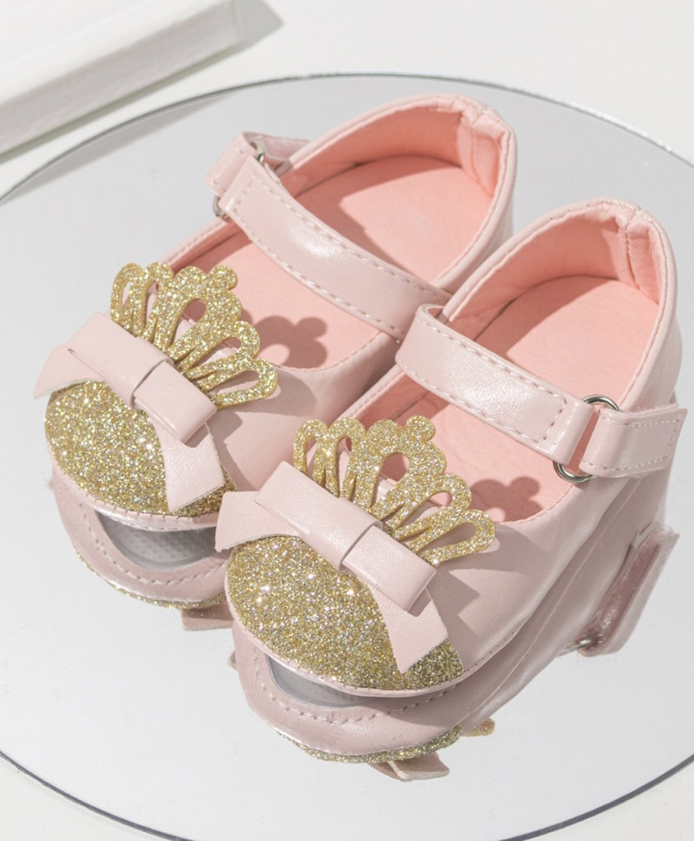 Neska Moda Crown Applique Detailed Anti Skid Booties - Pink & Gold-image-17