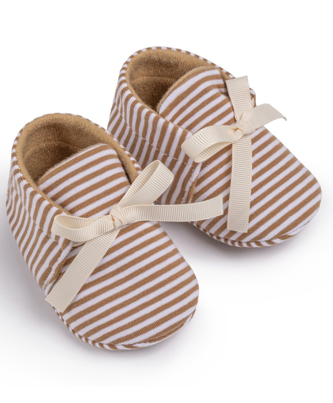 Neska Moda Bow Applique Detailed & Striped With Velcro Closure Anti Skid Booties - Brown-image-24